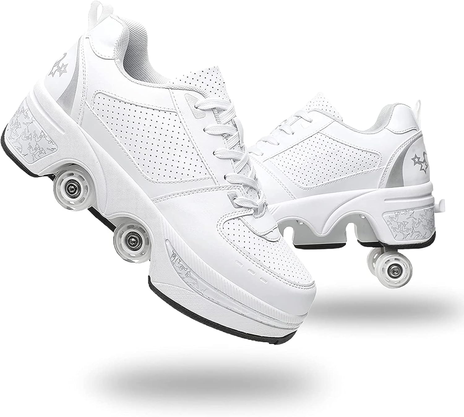 Double-Row Deform Wheel Automatic Walking Shoes Invisible Deformation Roller Skate 2 in 1 Removable Pulley Skates Skating Parkour