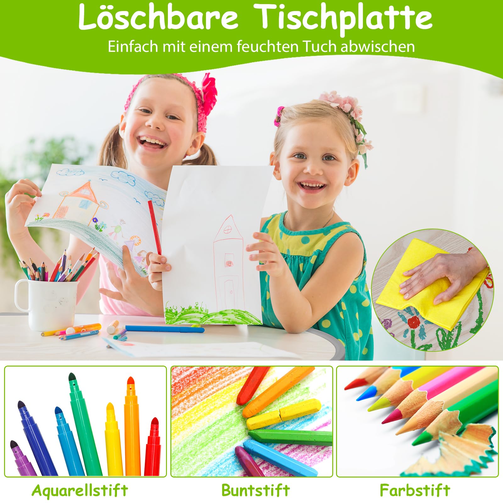 Kindertisch mit 2PCS Stühlen, Packung mit 2 Stühlen, Kindersitzgruppe Höhenverstellbar,Plastik Kinder Tisch Stuhl Set, Erdnussform, Maltisch,Kinder Schreibtisch für Kindertagesstätte/Kindergarten,Grau