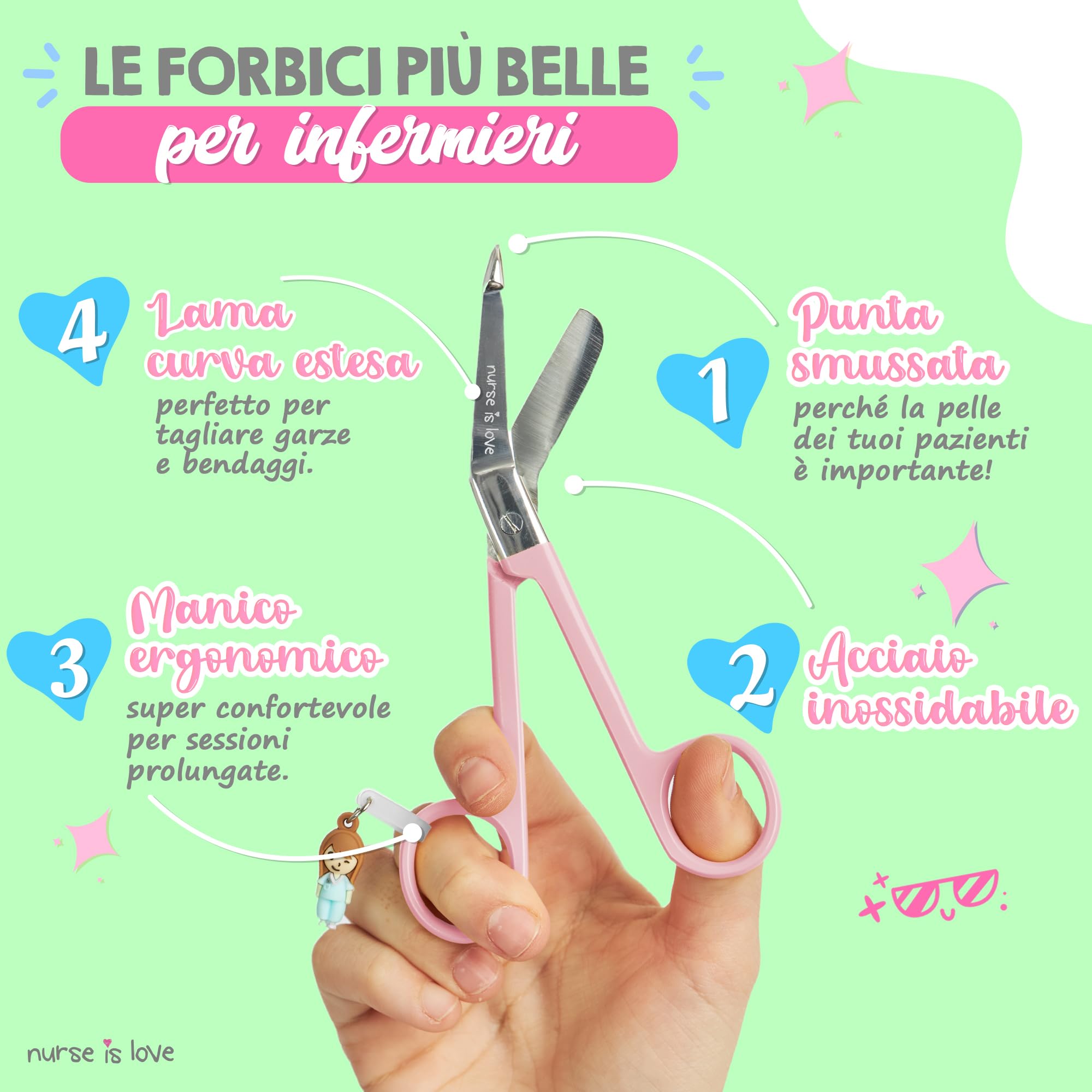 Nurse is Love Set Infermiera e TCAE (3 pezzi). | Organizer Infermiere + Porta Badge da Collo + Forbici Infermiere Curva | Regali Personalizzati - Kit Accessori - DAISIES