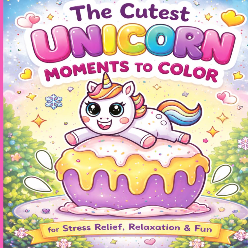 The Cutest Unicorn Moments to Color for Stress Relief, Relaxation & Fun |: Bold and Easy Designs