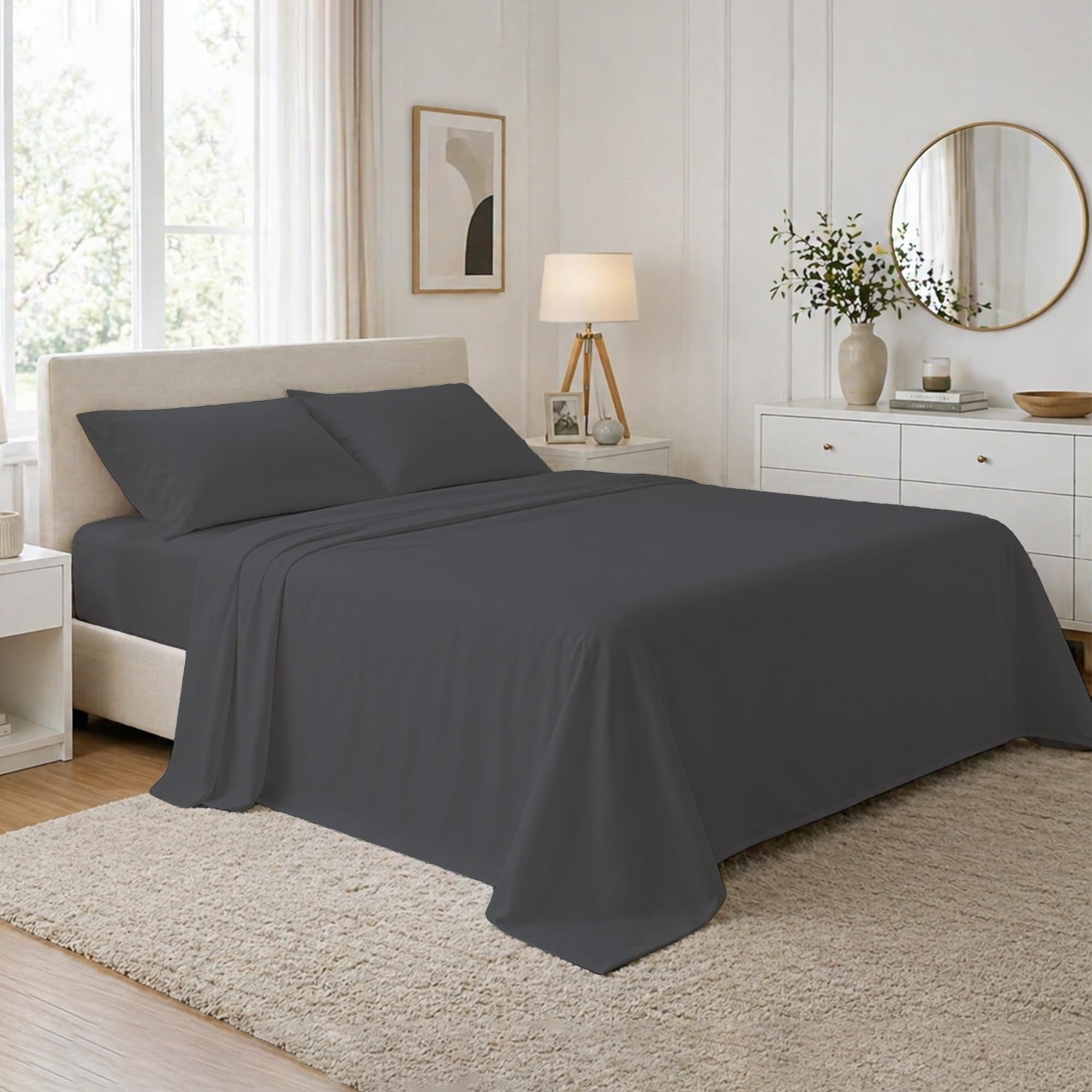 DANYDude 400 Thread Count Flat Sheets Double 100% Egyptian Cotton Sheets Double Flat Sheets - Luxury Soft, Breathable & Machine Washable Flat Bed Sheet Double