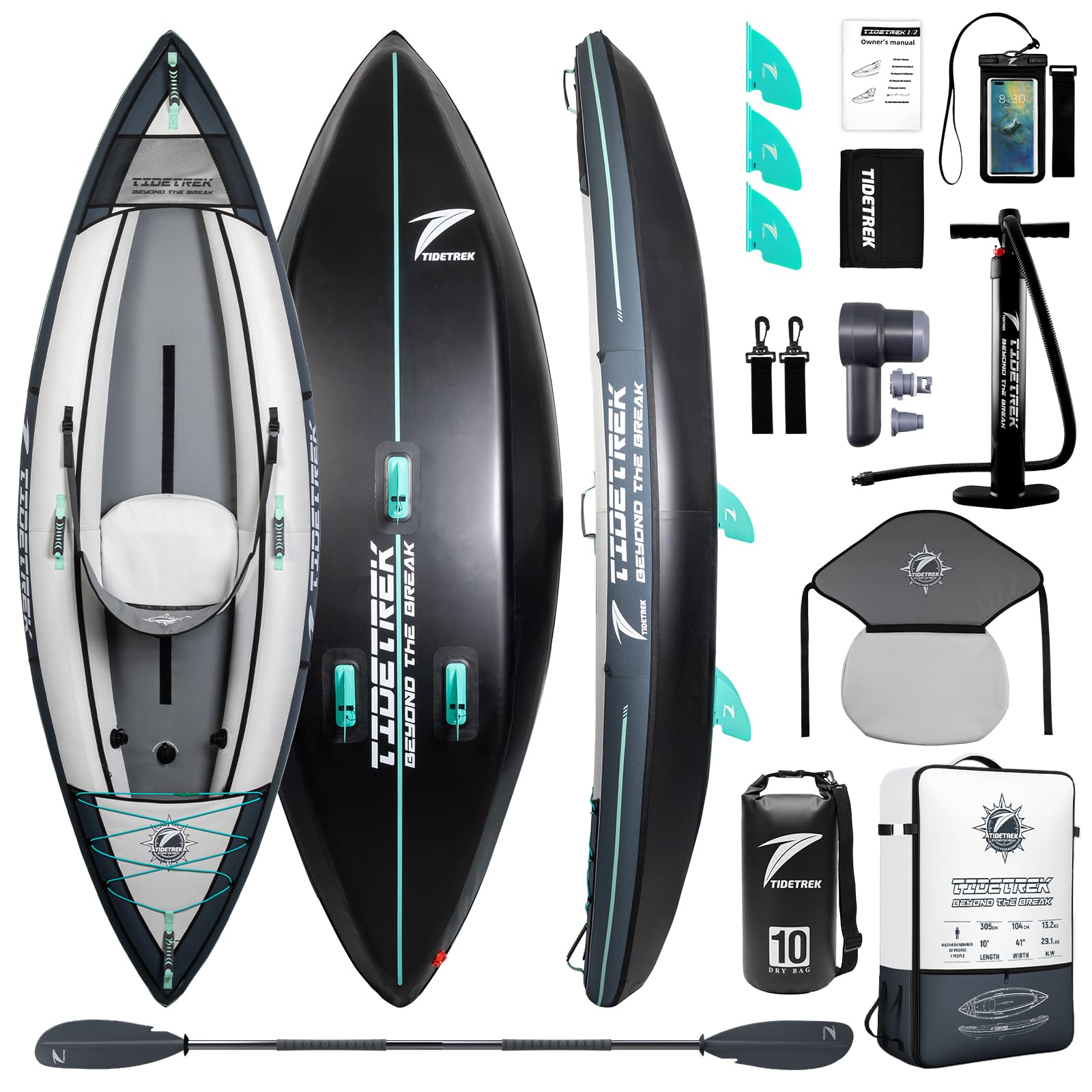 Inflatable Touring Kayak 1-Person &amp; 2-Person with Waterproof Seat &amp; Full Accessory Kit, Lightweight Recreational Kayak for Lake, River &amp; Fishing