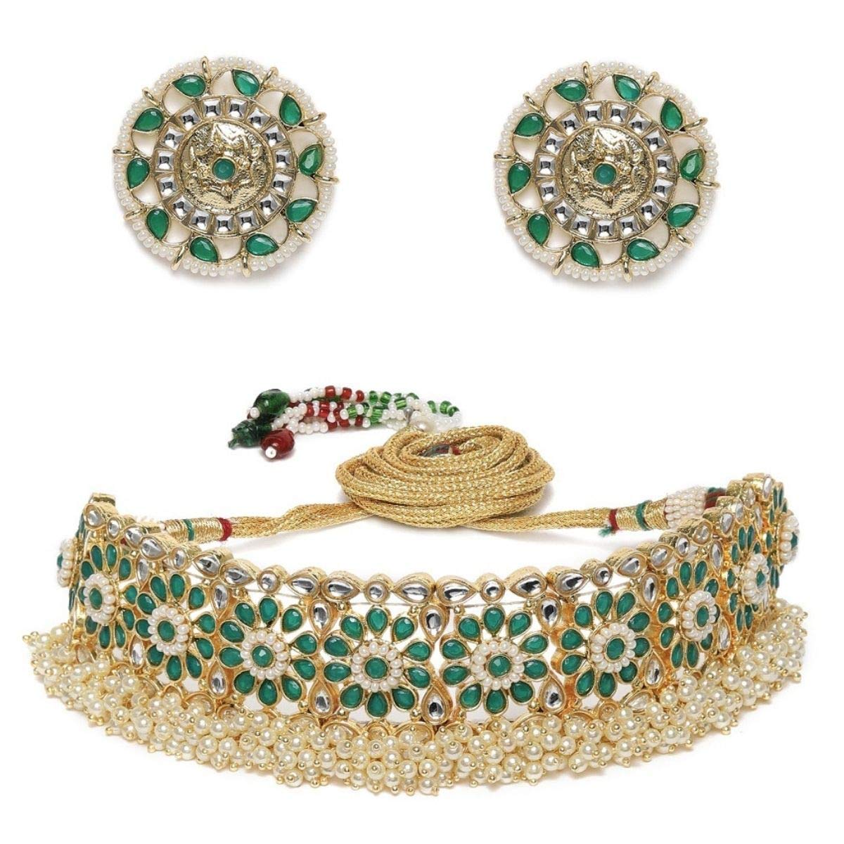 ACCESSHER Rajwadi Jewellery Inspired Ethnic Kundan and Emerald Stones Embellished Choker Set with Stud Earrings for Women Pack of 1| (B08WCB8W89) Amazon Price History, Amazon Price Tracker