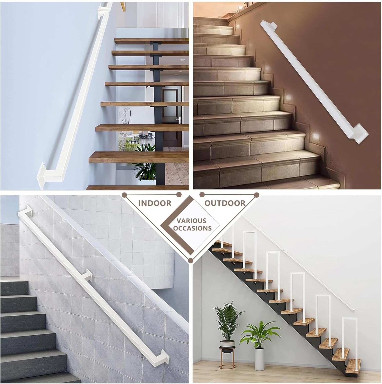 Stair Railing Industrial Metal Hand Rails for Indoor Stairs Wall Mount Staircase Handrails Wrought Iron Stairs Banister Handrail Outdoor Grab Bar Railing, White (Size : 2.6ft/80cm)