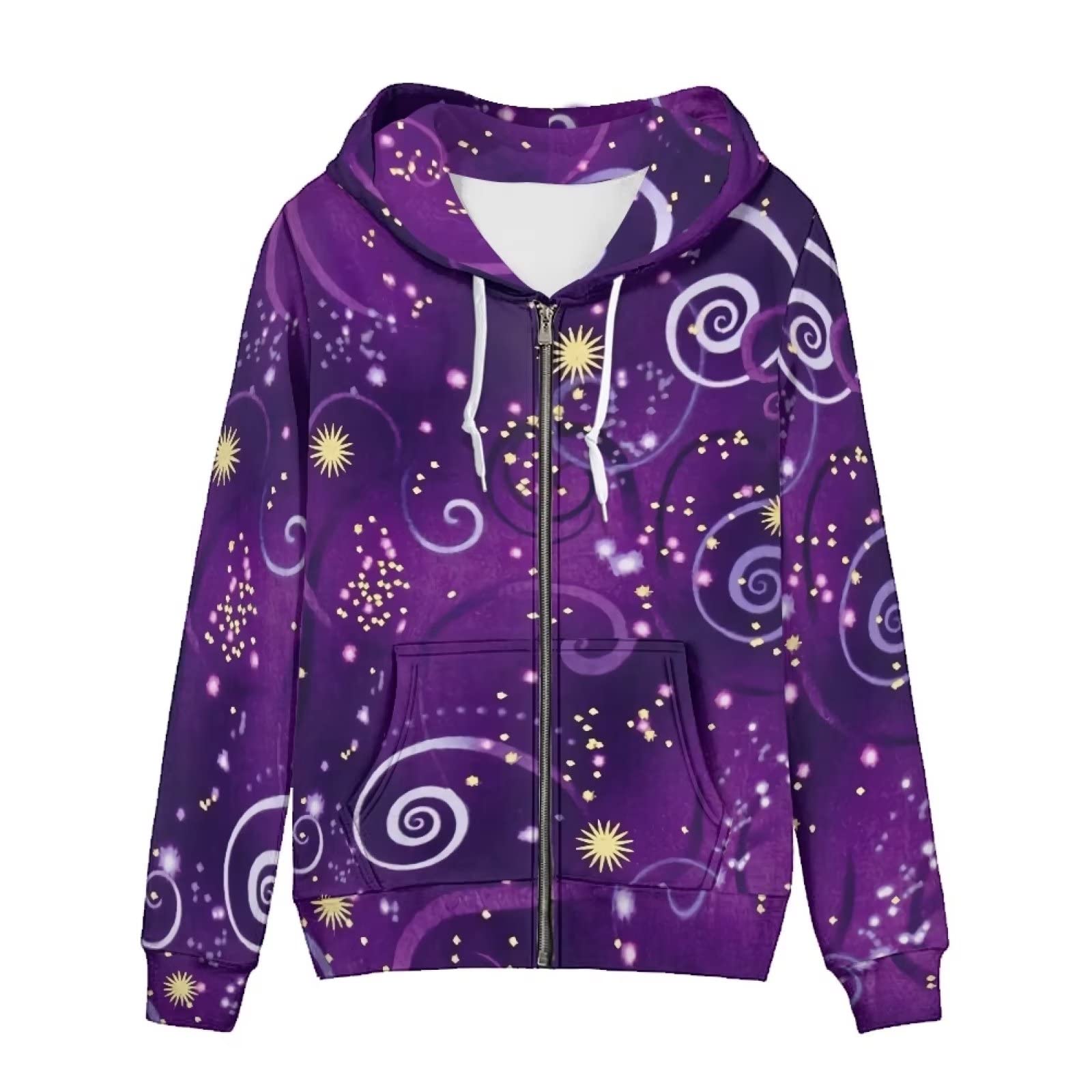 Bluza z kapturem zapinana na zamek błyskawiczny damska odzież dla nastolatek estetyczna bluza kurtki płaszcz cienki XS-5XL, Wirujące niebo gwiazda fioletowa, S