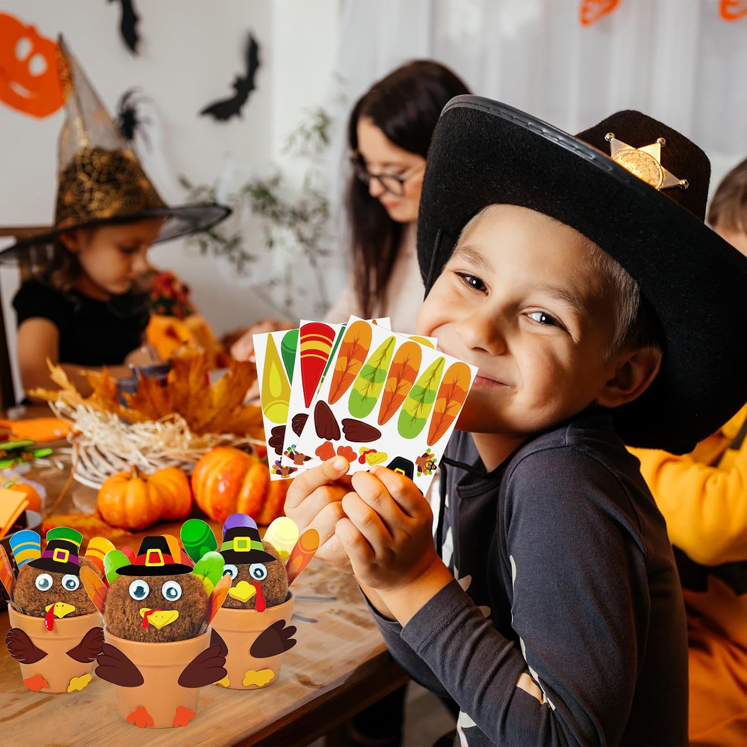 Cinrobiye 24 Set Thanksgiving Turkey Craft Kits DIY Thankful Turkey Flower Pot Making Kit Decorative Turkey Pots Art for School Classroom Activities Home Decoration Festival Gifts Party Favor Supplies