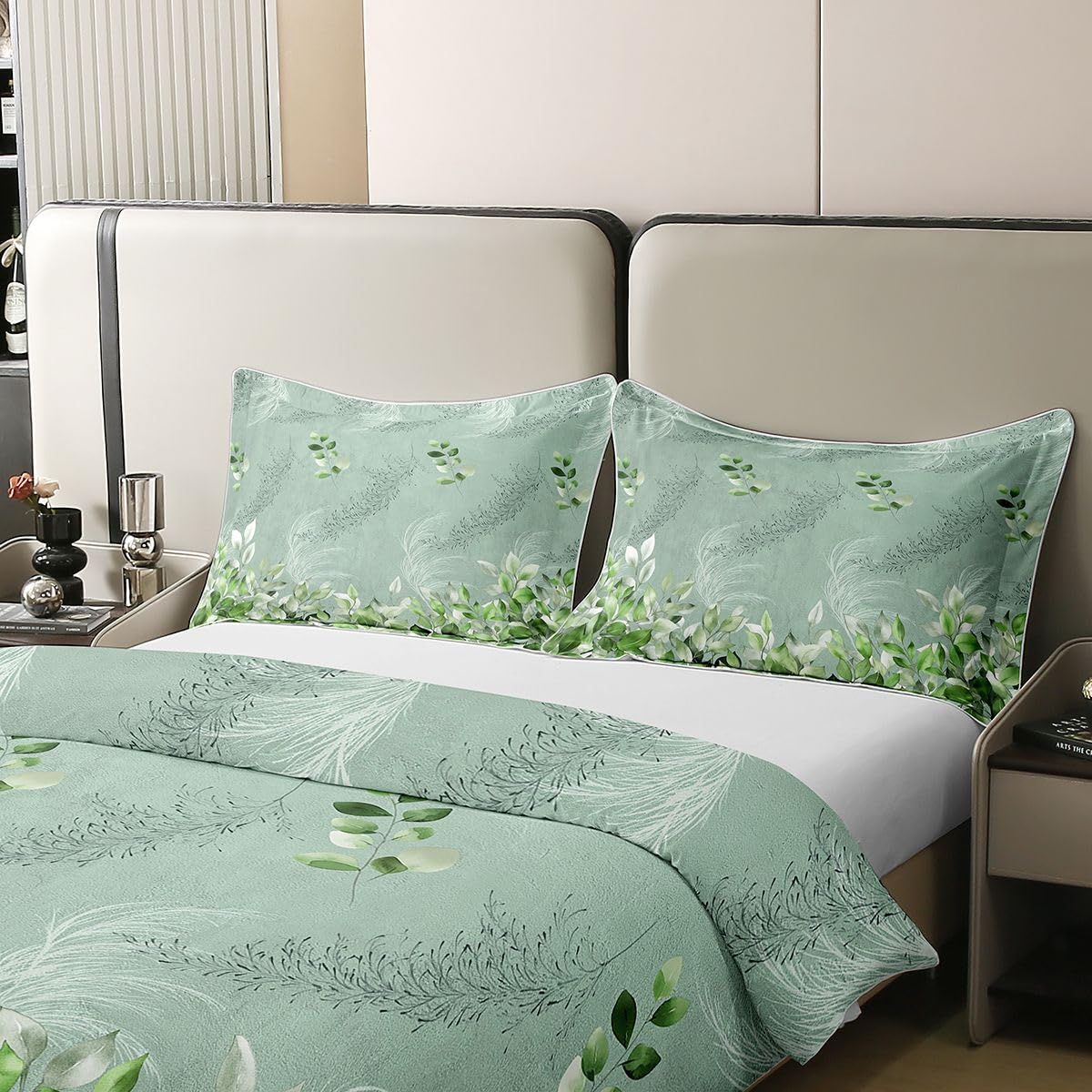 Homewish Szałwia zielona botaniczna kwiatowa królewska poszewka na kołdrę minimalistyczny gradient liście bawełna zestaw pościeli dom botaniczny roślina poszewka na kołdrę eleganckie zielone kwiaty