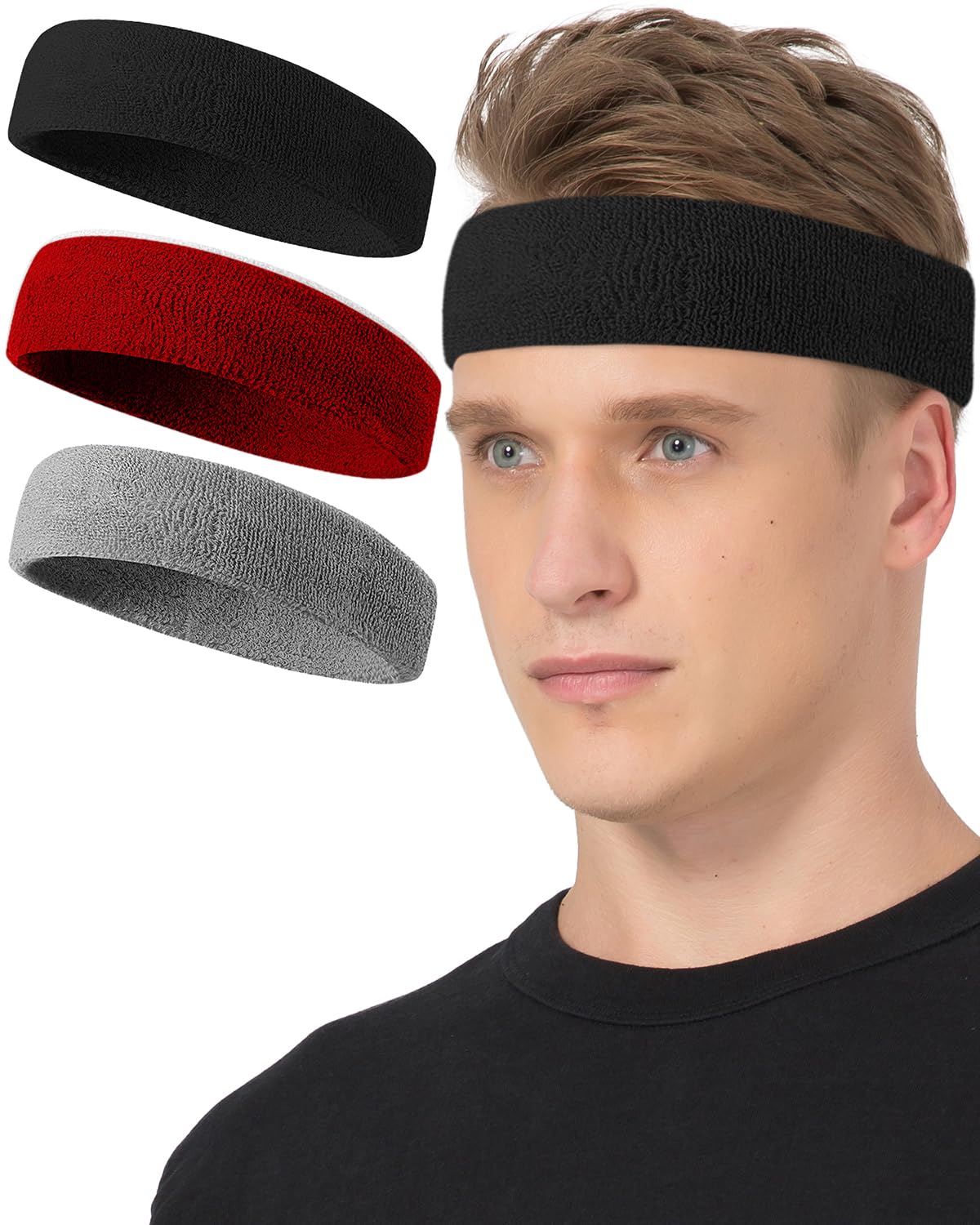 Tanluhu Diademas deportivas para entrenar, hacer ejercicio, tenis, baloncesto, correr, de tela de rizo, atlética, de algodón, para hombres y mujeres