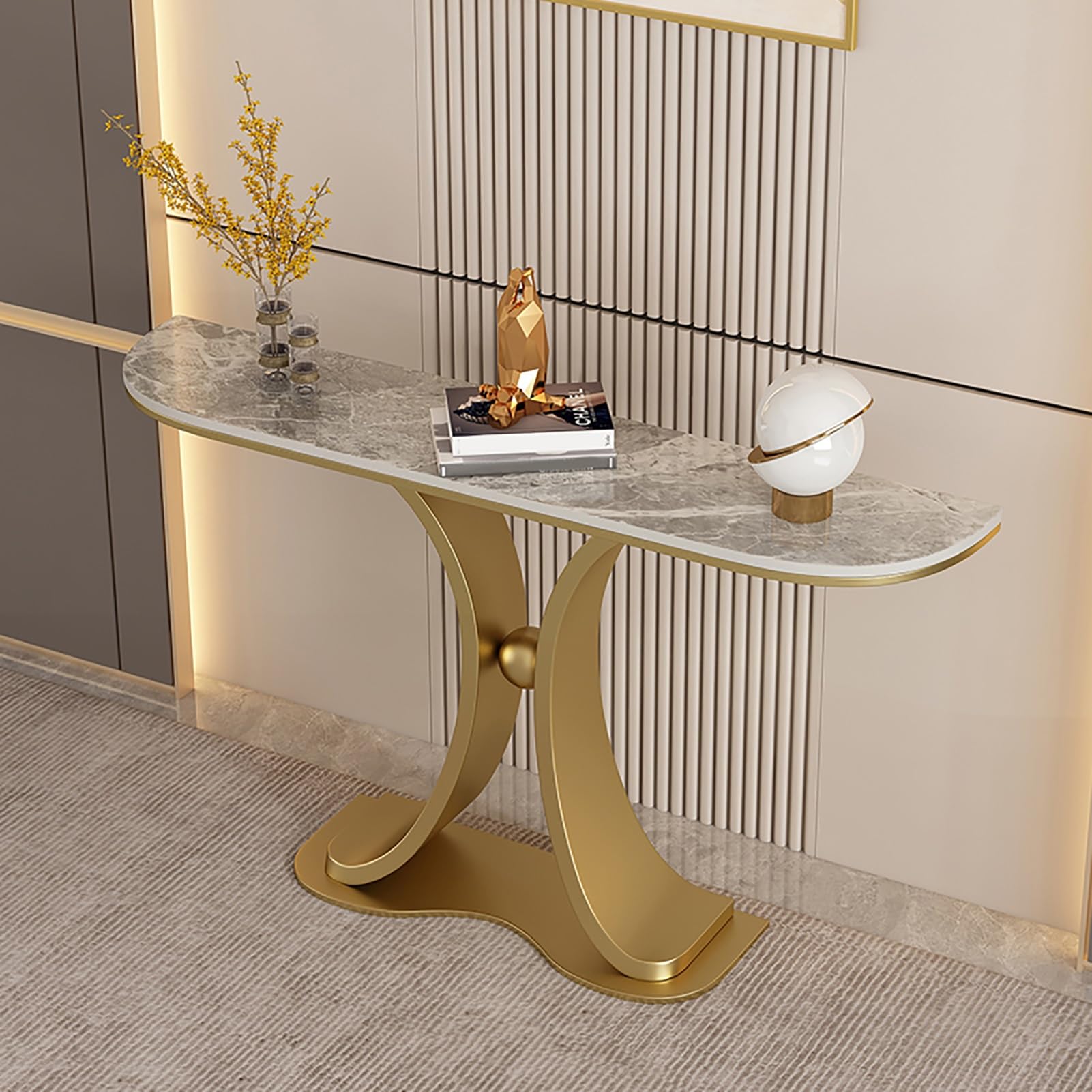 Consolle per Ingresso, tavolino Stretto e Lungo per Foyer con Base Geometrica in Metallo, tavolino d'appoggio per Soggiorno, Ingresso, corridoio, Camera da Letto (4,150 cm/59 Pollici)