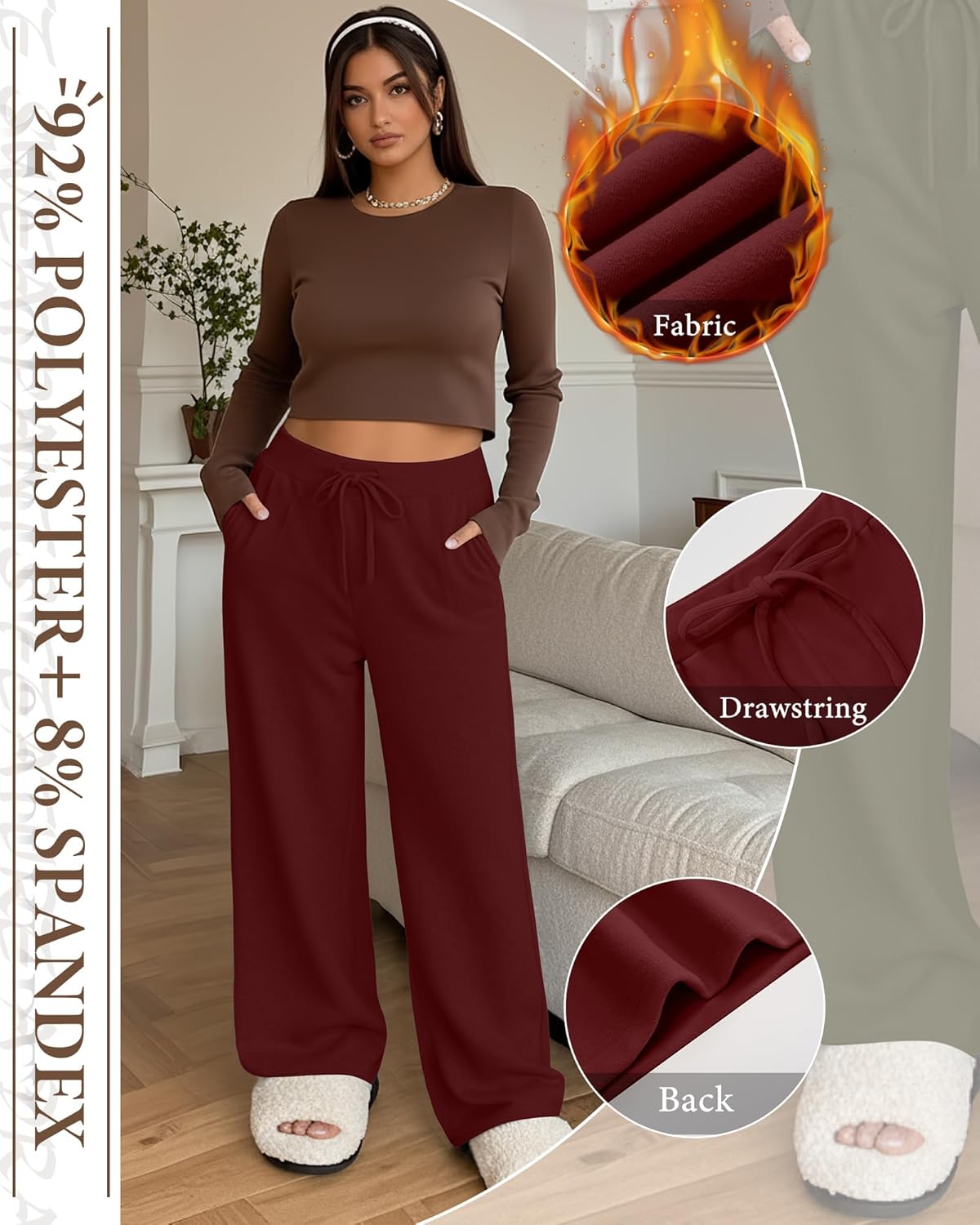 3 Pack Women's Plus Size Lounge Pants Fleece Lined Wide Leg Sweatpants Drawstring Yoga Winter Clothes with Pockets - Image 5
