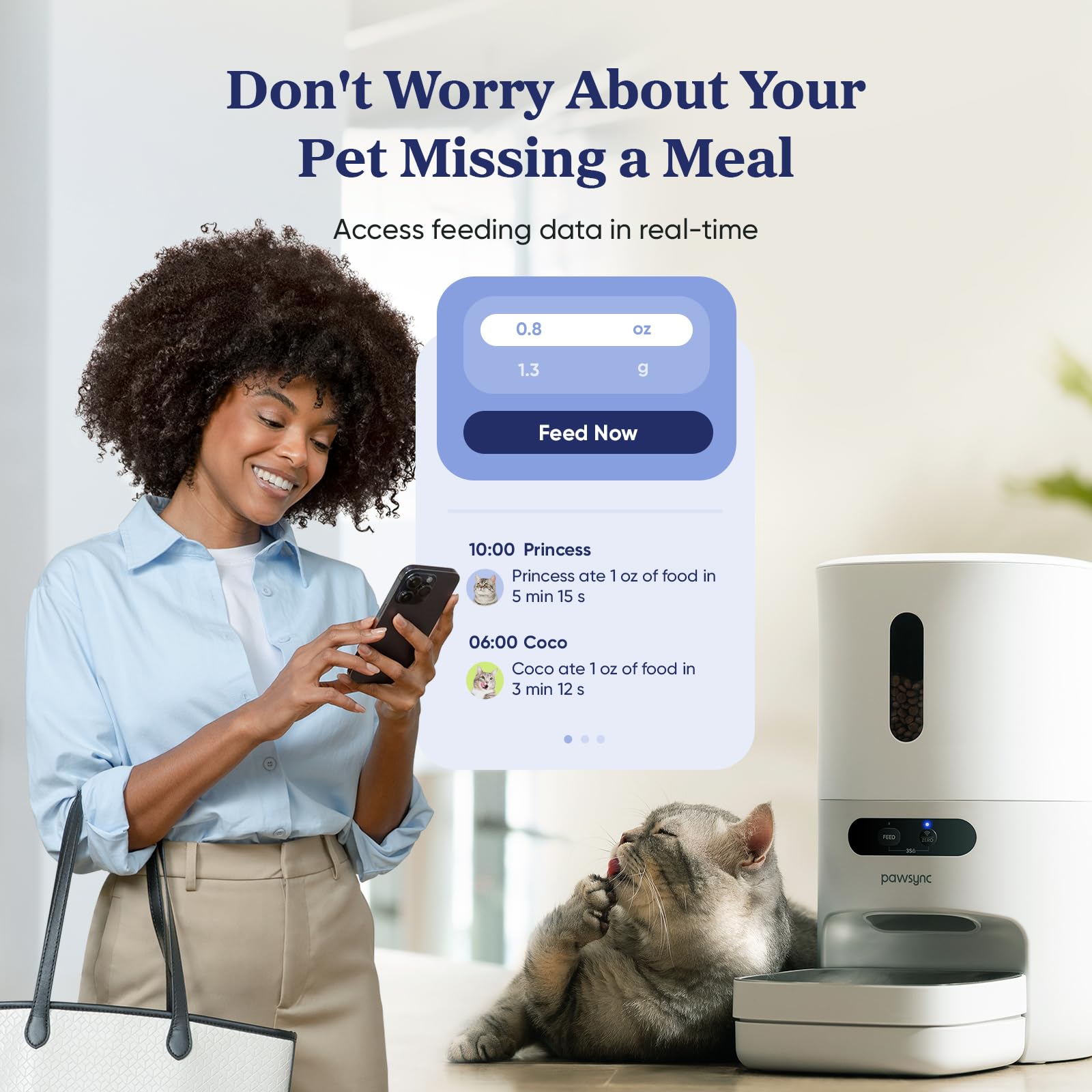 Automatic Cat Feeder, WiFi Smart Scale Tracks Pet's Food Intake, App Control, 3.6L Timed Food Dispenser for Cats and Dogs, Up to 10 Meals Per Day, Stainless Steel Bowl, Dual Power Supply