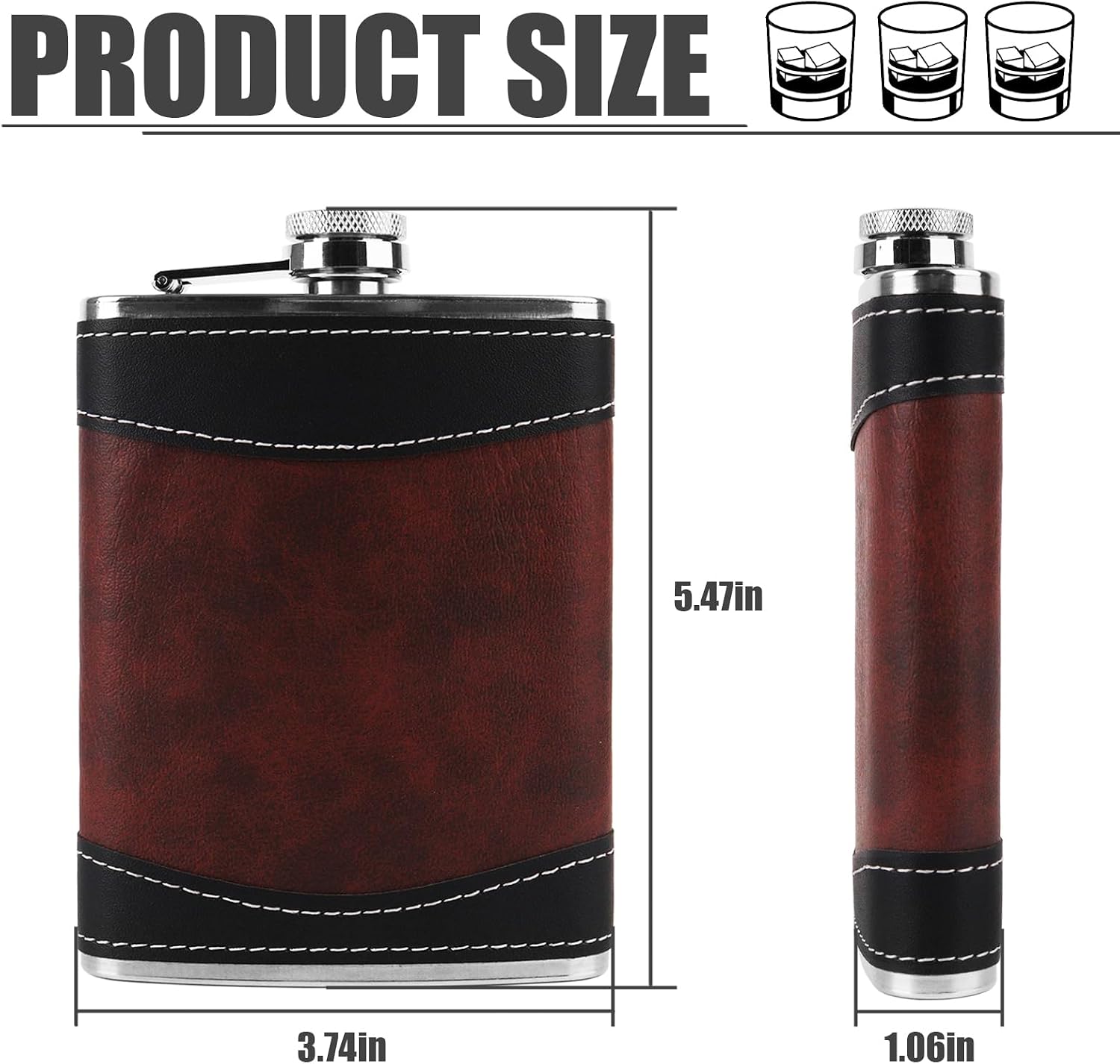8 Oz Leather-Wrapped Flask with Funnel, Leakproof Stainless Steel Flask for Whiskey, Ideal for Travel, Outdoor & Gifts