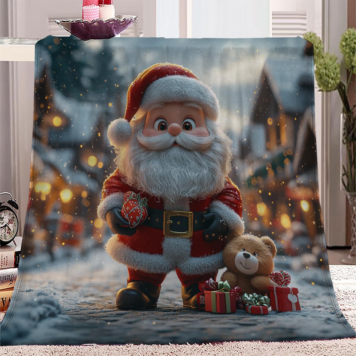 Coperta Pile Sherpa Natale Plaid Matrimoniale per Letto e Divano Doppio Strato - Extra Morbida Calda in Microfibra,Regalo Bambini e Adulti