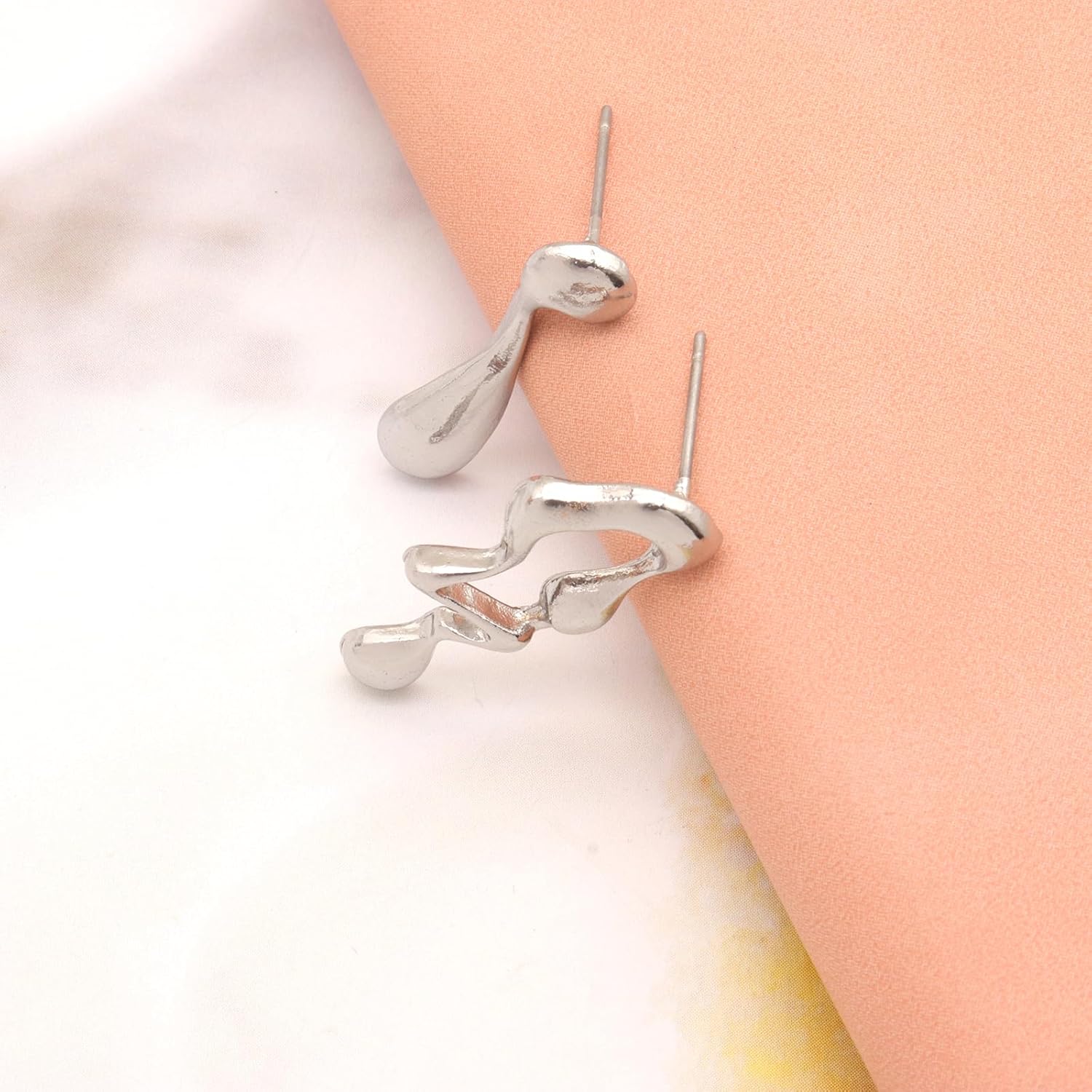 Irregular Waterdrop Earrings Mismatched Earrings for Women,Minimalist Asymmetrical Melting Liquid Earrings Gold Dripping Statement Earrings Dainty Jewelry Gifts - Image 4