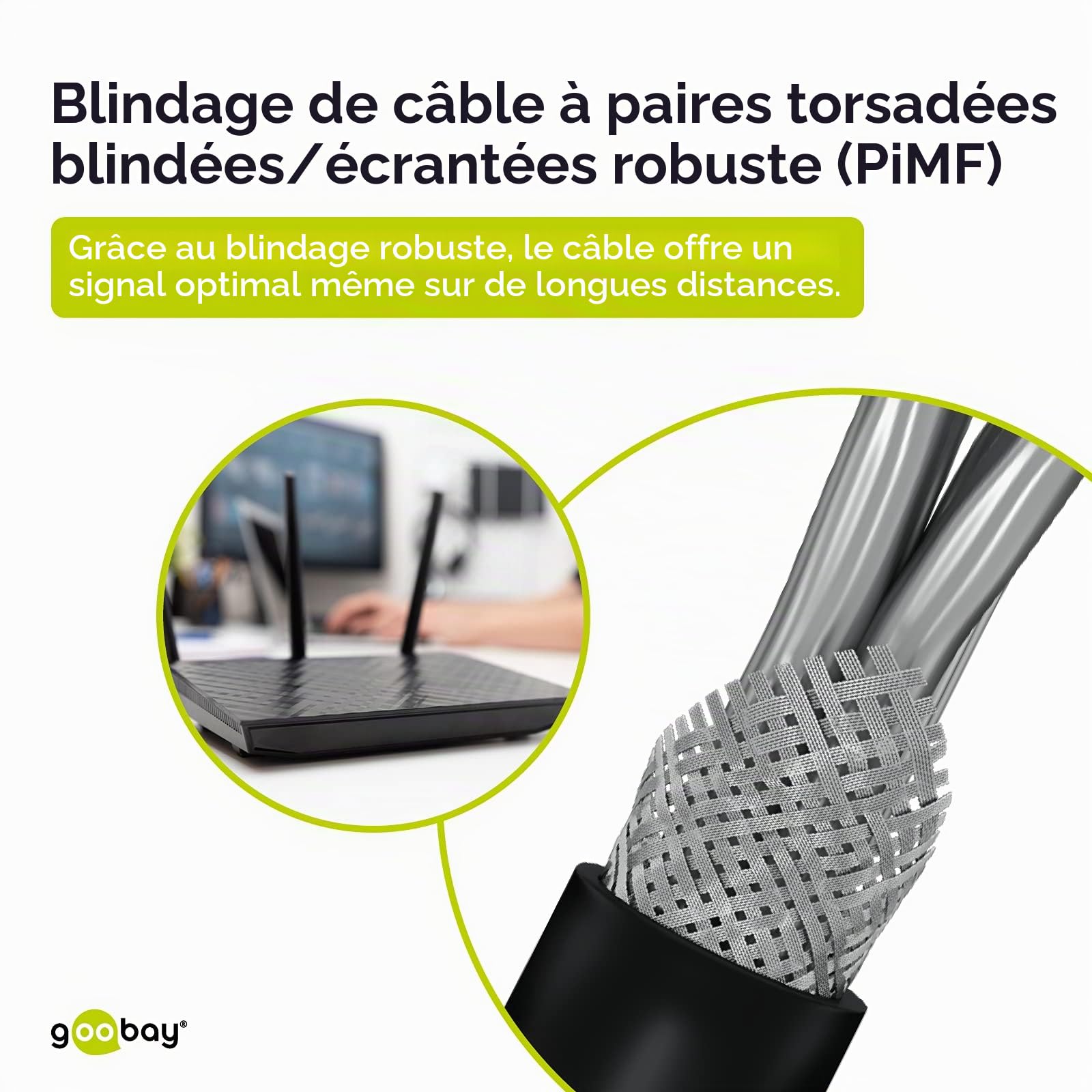 Goobay 57197 CAT 6 Câble Réseau Outdoor, S/FTP (PiMF), Noir, 100m