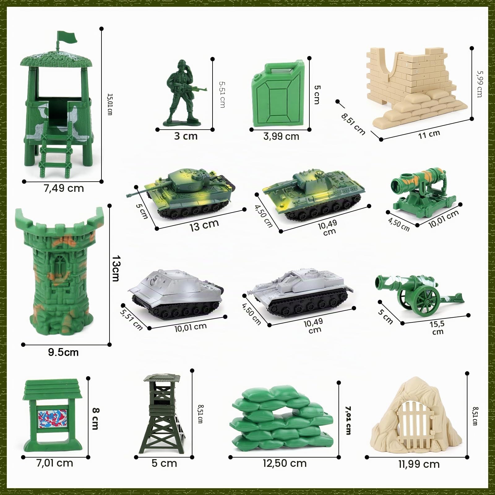 deAO Set di Gioco Militare da 100 Pezzi con Soldati in Miniatura; Personaggi Militari; Serbatoi; Aerei; Bandiere; Accessori per Trasporto e Combattimento