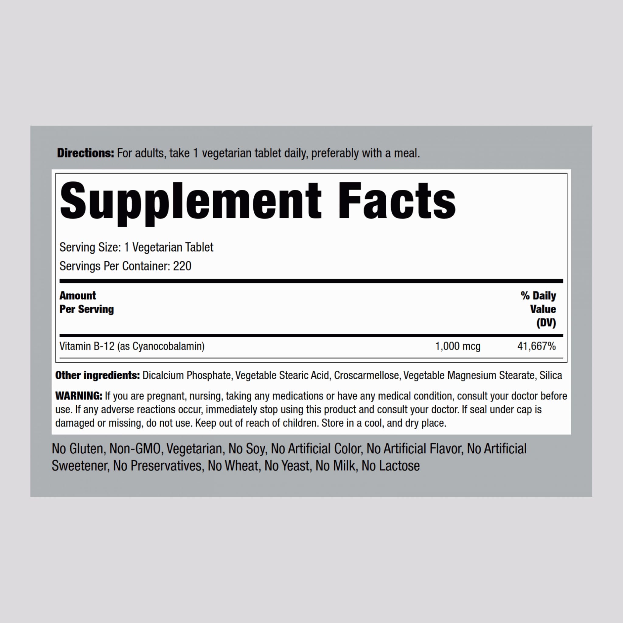Piping Rock Vitamin B12 1000 mcg | 220 Tablets | as Cyanocobalamin — Amazon image 2