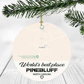 World's Best Place Pinebluff North Carolina Ornament New Home with Map City Pinebluff NC - Housewarming Gift for Friend, World's Best Pinebluff Ornament 3 Inch Plastic Circle