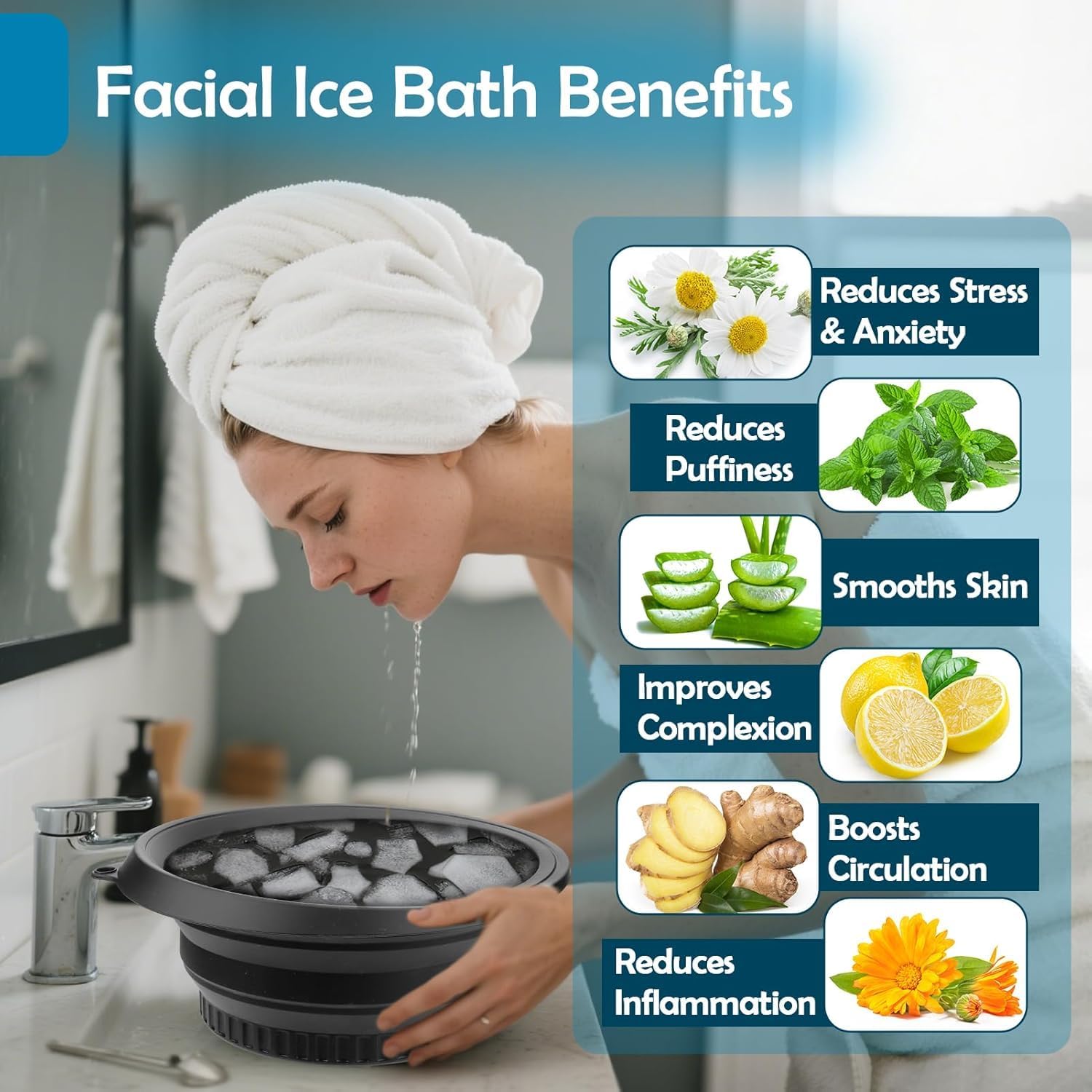 Venvintra Collapsible Ice Bath Tub for Cold Therapy, Portable Ice Plunge Bowl for Face & Body, Reusable Cold Water Therapy Basin for Recovery, Wellness & Skin Care 1