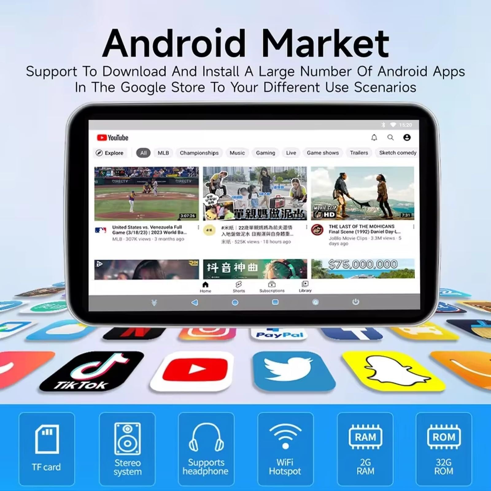 TV for Appui-tête de Voiture Android 11 de 10,1 Pouces, Moniteur à écran Tactile HD IPS 1024 x 600 avec Miracast/Airplay, entrée HDMI et Affichage Double écran for Le Divertissement