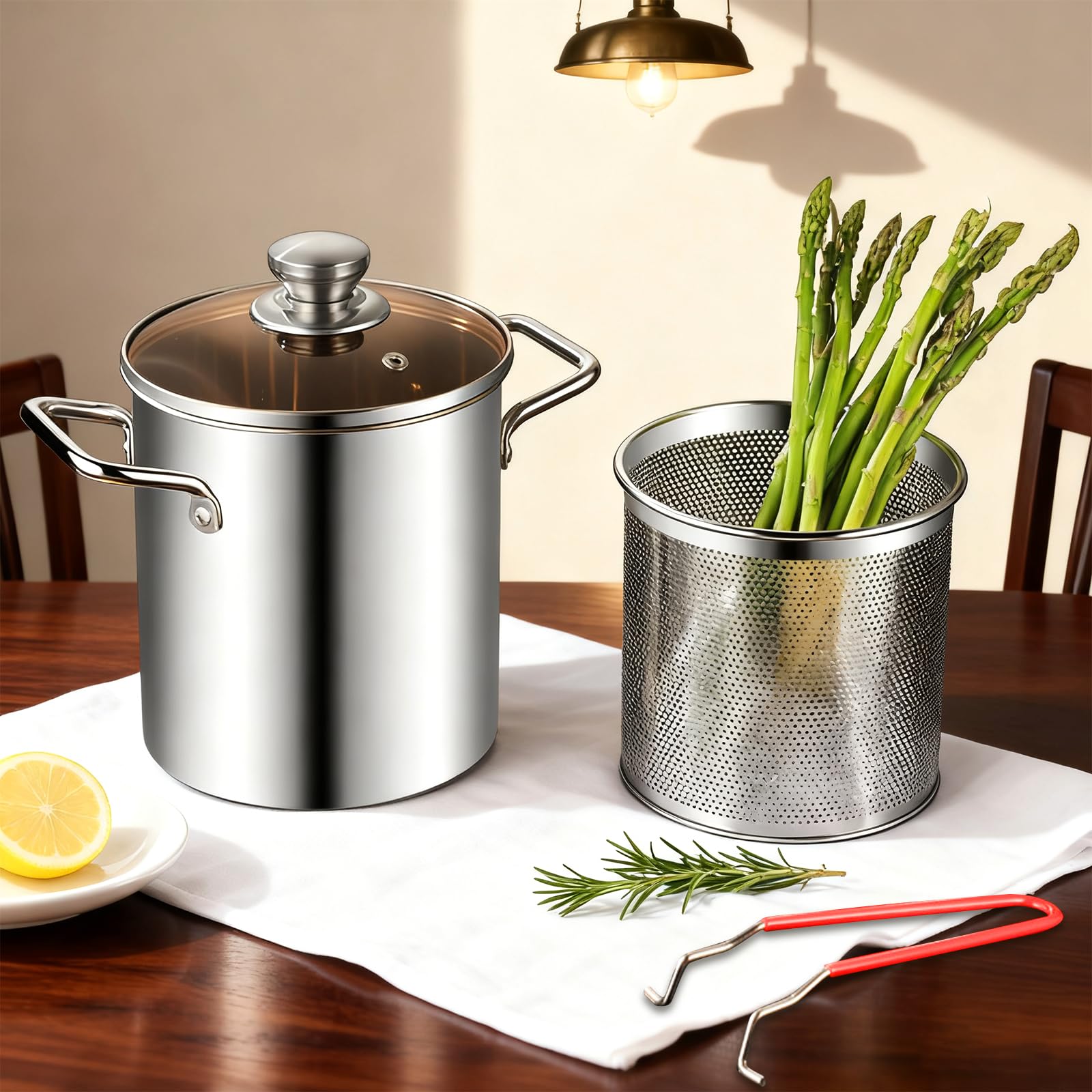 APACALI 1 Pezzo Pentola per Asparagi, Pentola per Spaghetti con Filtro, 3L Pentola per Pasta, 16cm Pentola per Pasta, Pentola per Cucinare Asparagi o Spaghetti in Acciaio Inox