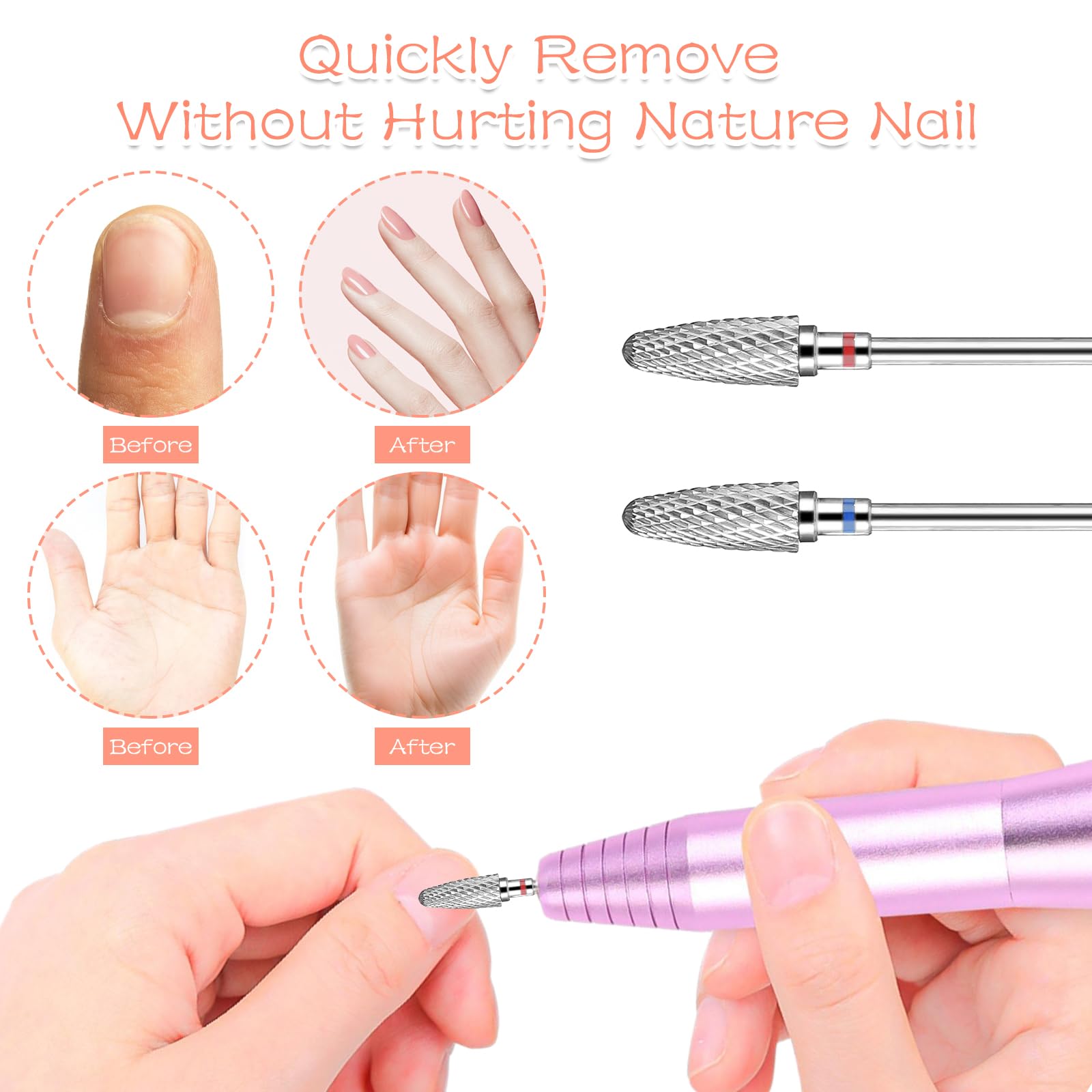 Gjinxi 2 punte per fresa per unghie, in acciaio al tungsteno, 3/32", punta per cuticole, punte abrasive, lima per unghie, punta per la rimozione di unghie in gel, acrilico, manicure, pedicure