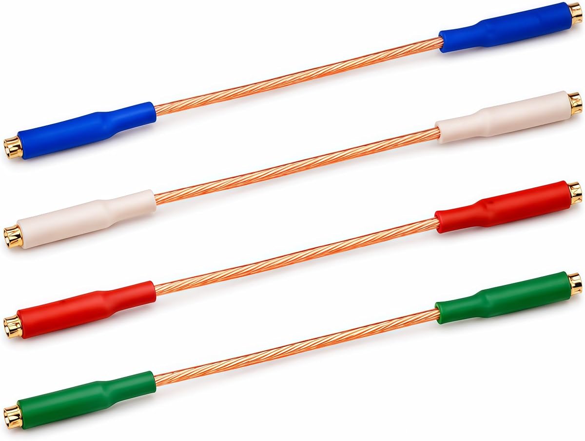 4-Pack Turntable Headshell Lead Wires, 24K Gold-Plated 7N OFC Litz, MM/MC Cartridge Upgrade Kit for Audio Technica, Ortofon, Shure, Grado, Technics, Pioneer, Sony Vinyl Audiophile DJ