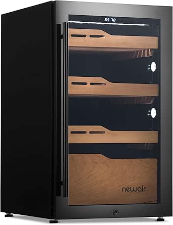 NewAir 840 Count Electric Cigar Humidor Cabinet | Freestanding Cigar Cooler with Spanish Cedar Drawers, Electronic Humidity & Temperature Control | LED Lighting and Opti-Temp™ Heating & Cooling