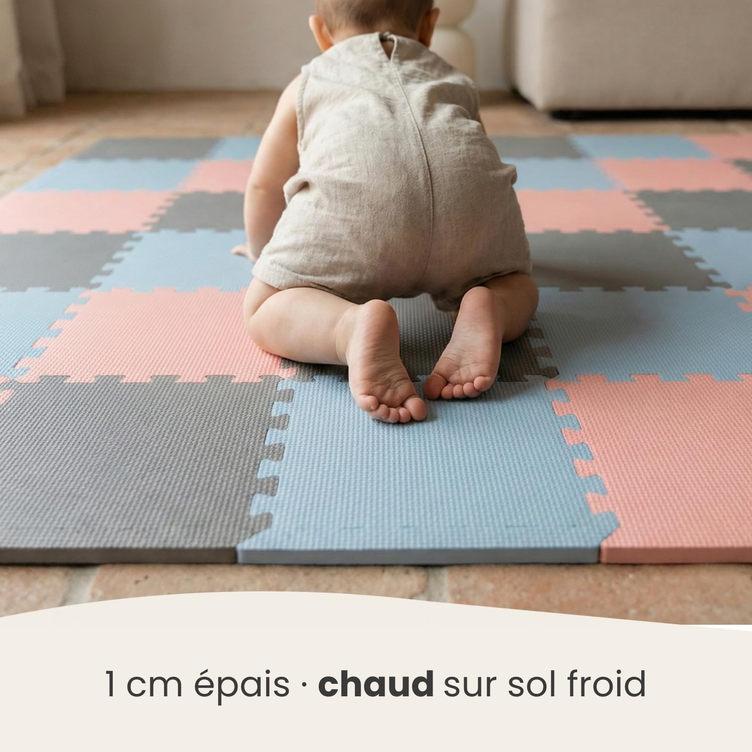 LittleTom 27 Pièces Tapis Puzzle Enfant - Certifié TÜV - 30x30 cm Dalles en Mousse EVA avec Bordures - Surface de Jeu pour l'Éveil - Carrés Puzzle Antidérapants - Revêtement pour Chambre des Petits - 4