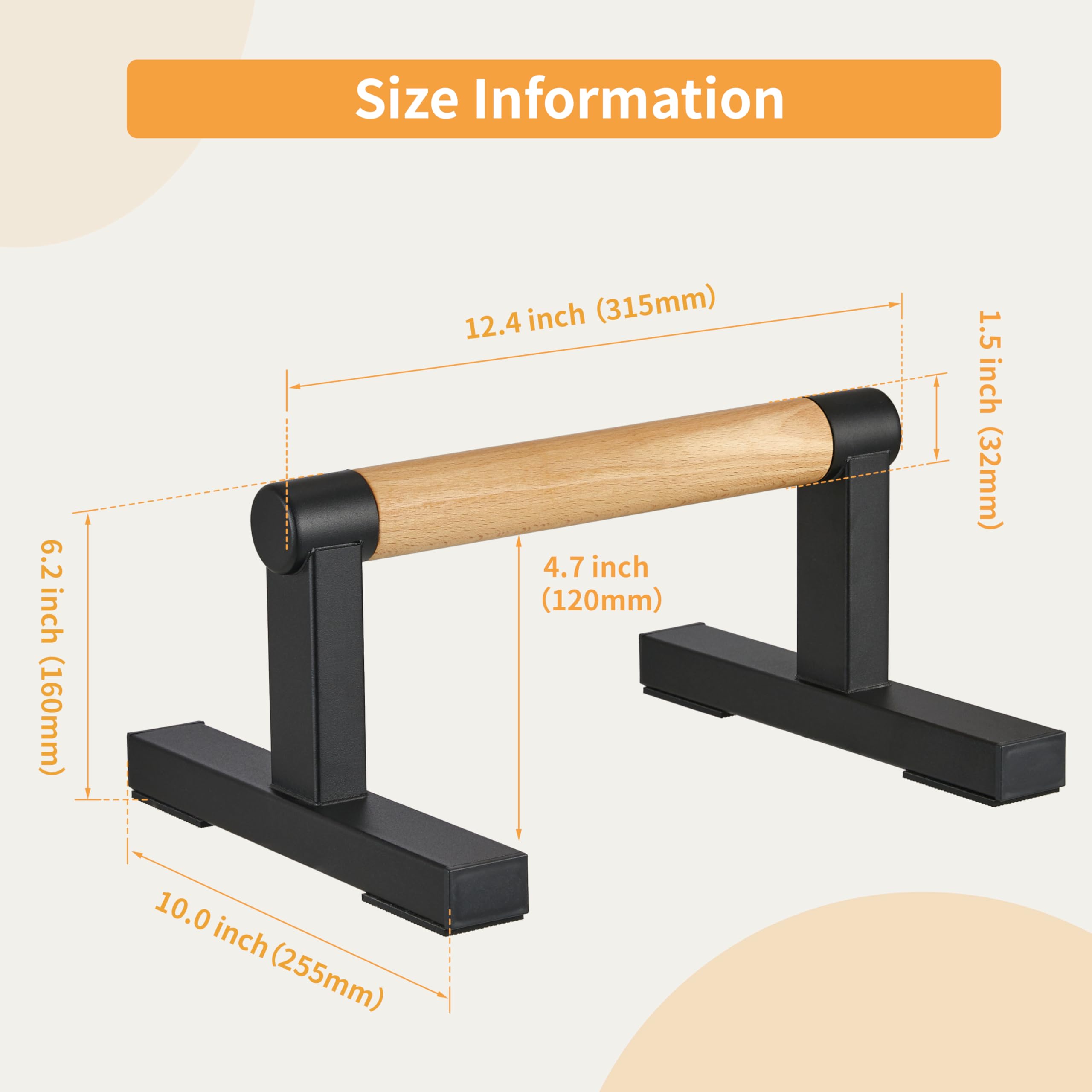 BESTWEI T Shape Floor Stand Wood Push Up Handle Bars for Men, Strength Training Pushup Stands Parallettes Bars with Sturdy Metal Bracket for Calisthenics, Fitness, Gymnastics, Workouts, Calistenia