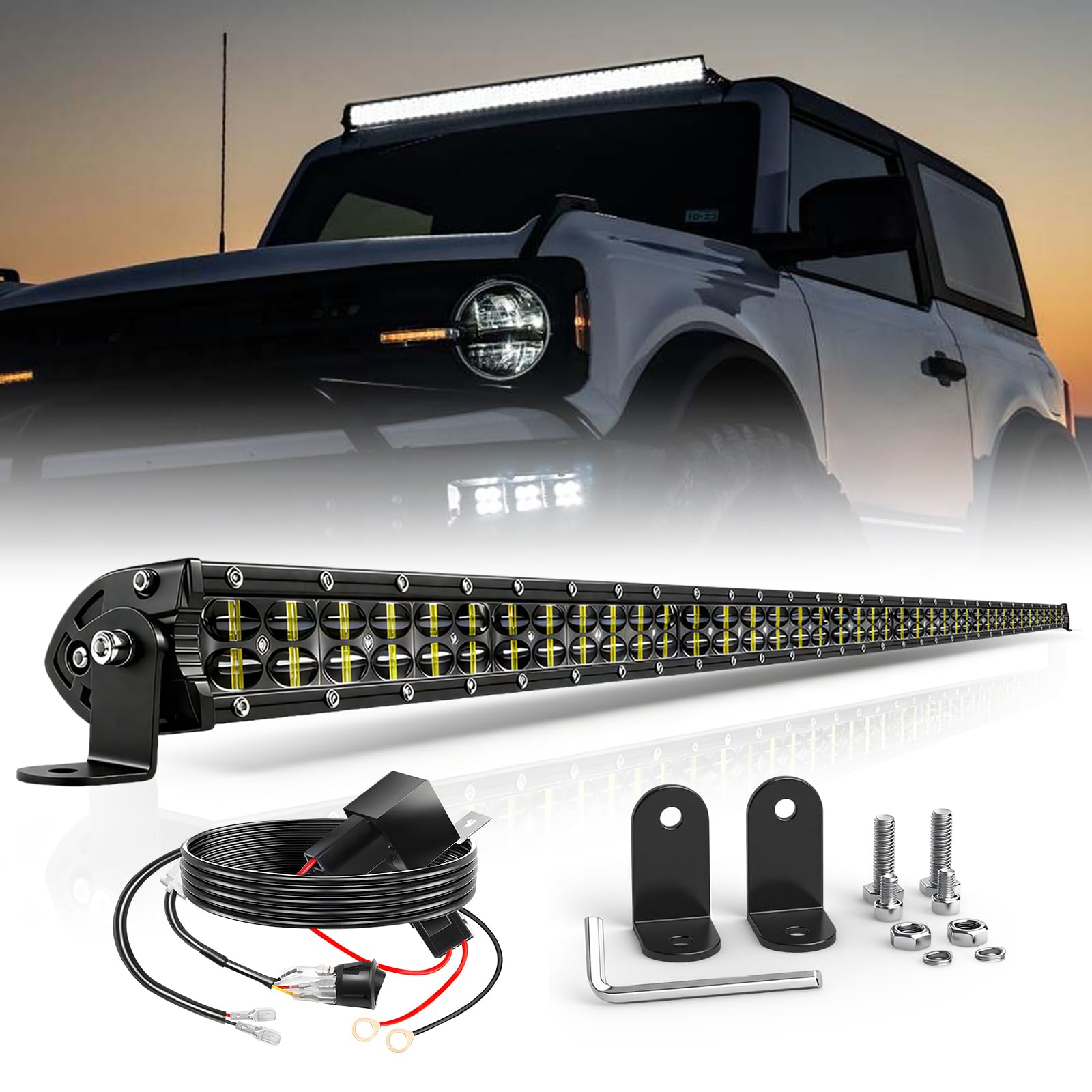 CO LIGHT Barre LED 42 Pouces Double Rangée Faisceau Combiné pour Conduite Tout-Terrain avec Supports de Fixation et Réflecteurs 6D Adaptée aux Camions UTV Tout-Terrain
