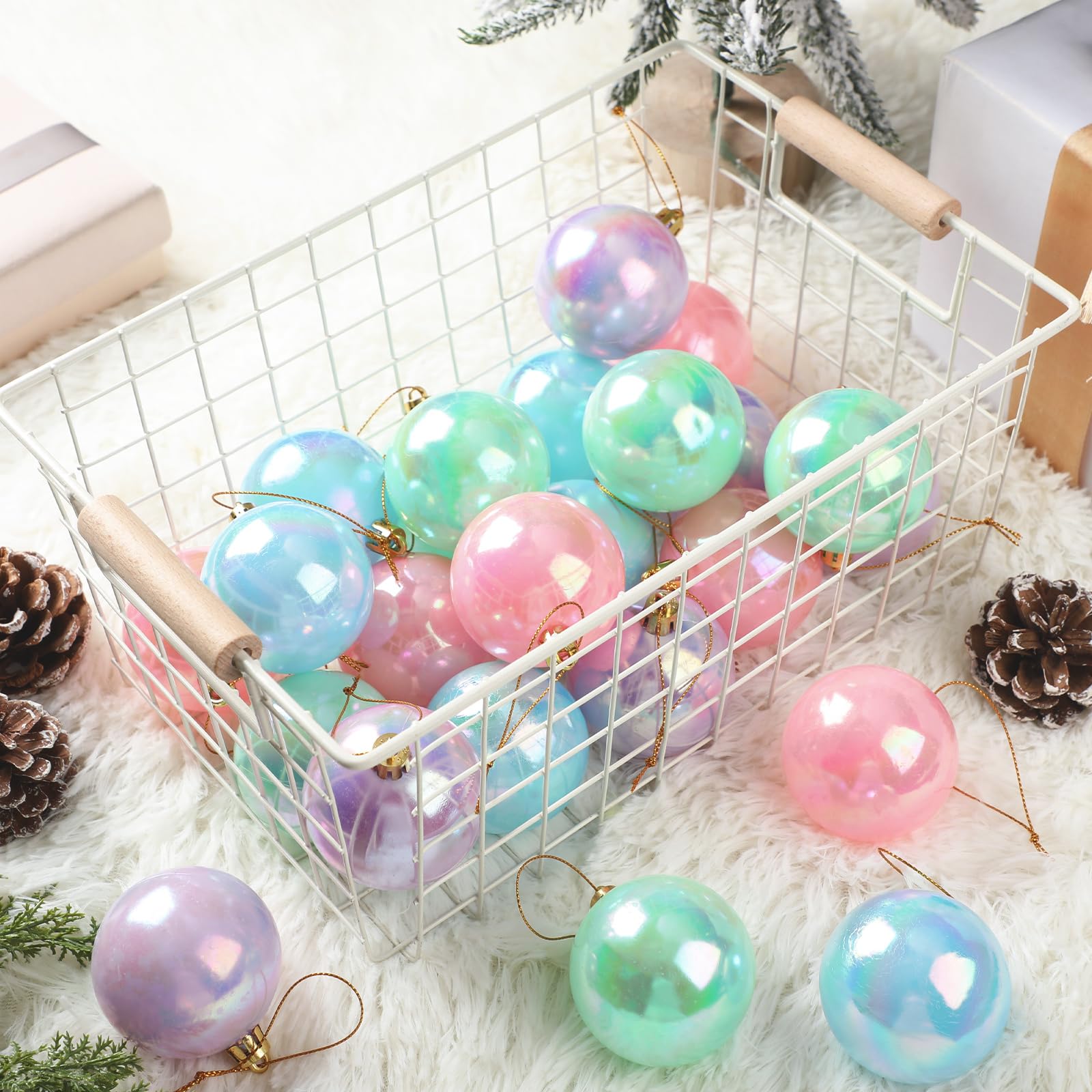Civaner 24 bolas de árbol de Navidad pastel, adornos de bolas de Navidad, bolas de Navidad inastillables, adornos colgantes para árbol de Navidad, adornos colgantes para árbol de Navidad, decoración