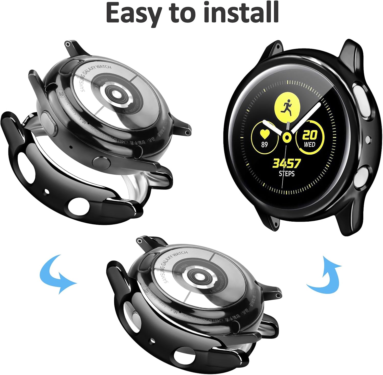 Tobfit Compatible with Samsung Galaxy Watch Active 2 Watch Case Screen Protector 40mm, Soft TPU Full Around Protective Cover for Samsung Galaxy Active 2 Smartwatch [3 Pack], Black/Clear/Silver