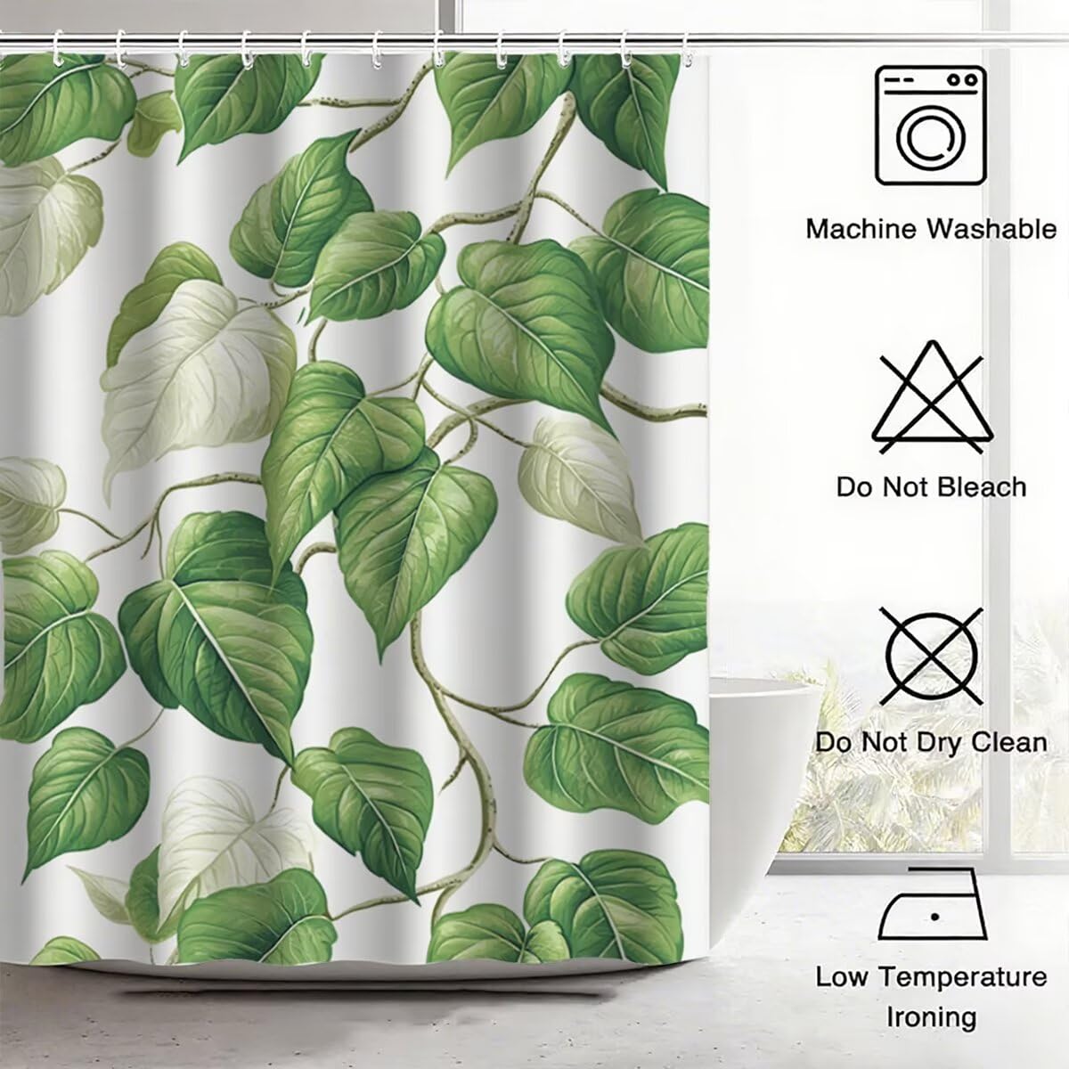 Weiß Duschvorhang 240x200, Duschrollo mit 12 Duschvorhang Haken, Rattan Shower Curtains Beschwerter Saum, Waschbar Polyester Stoff Wasserdicht Extra Lang für Badewanne Badezimmer Deko, Geschenke -3389