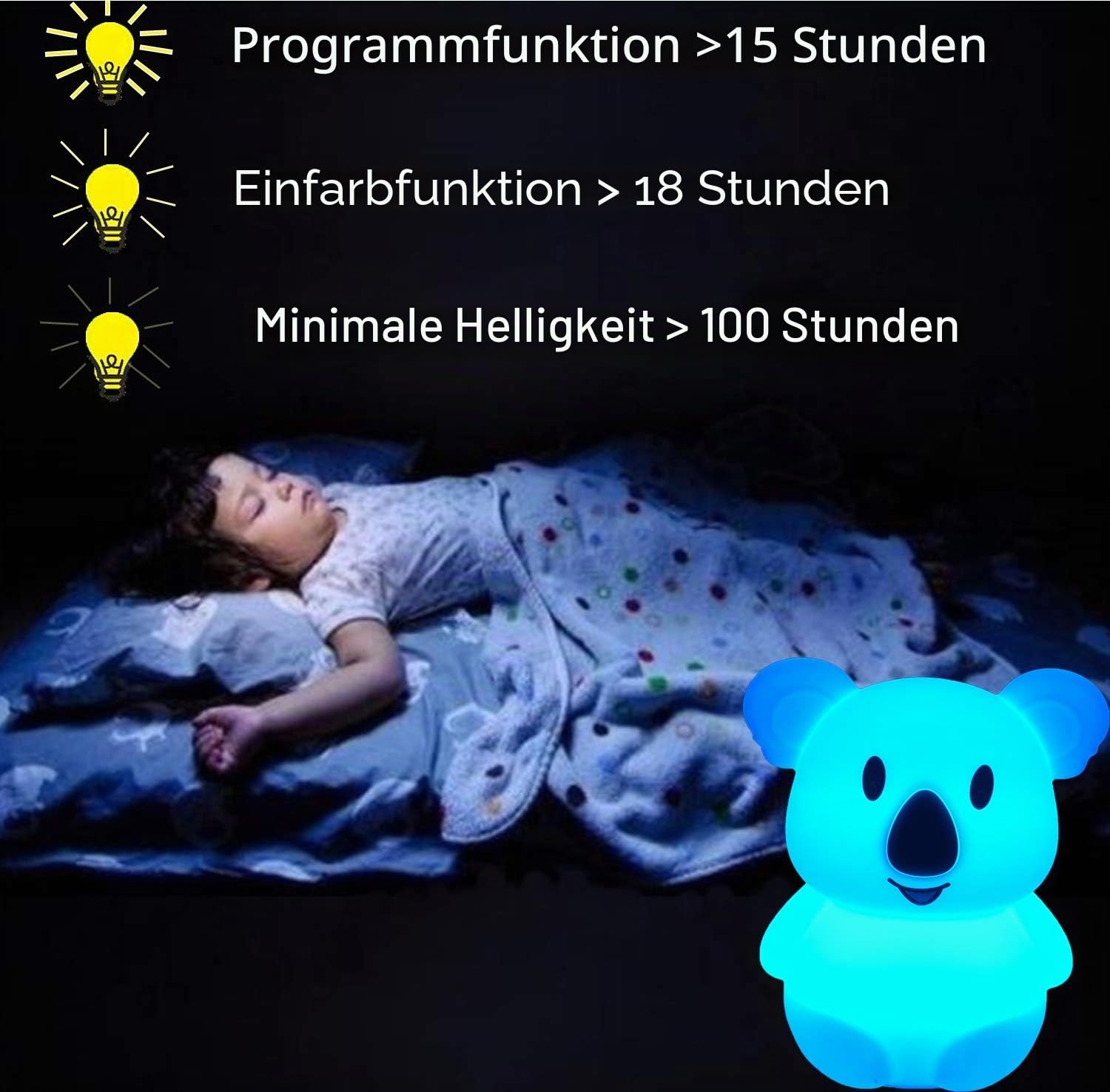 Große Koala Nachtlicht Nachttischlampe Schlafzimmerlicht Lampe Kinder, Baby Kinderzimmer Lampe, Augenpflege, einstellbare Helligkeit und Farbe, Zeiteinstellung - Groß