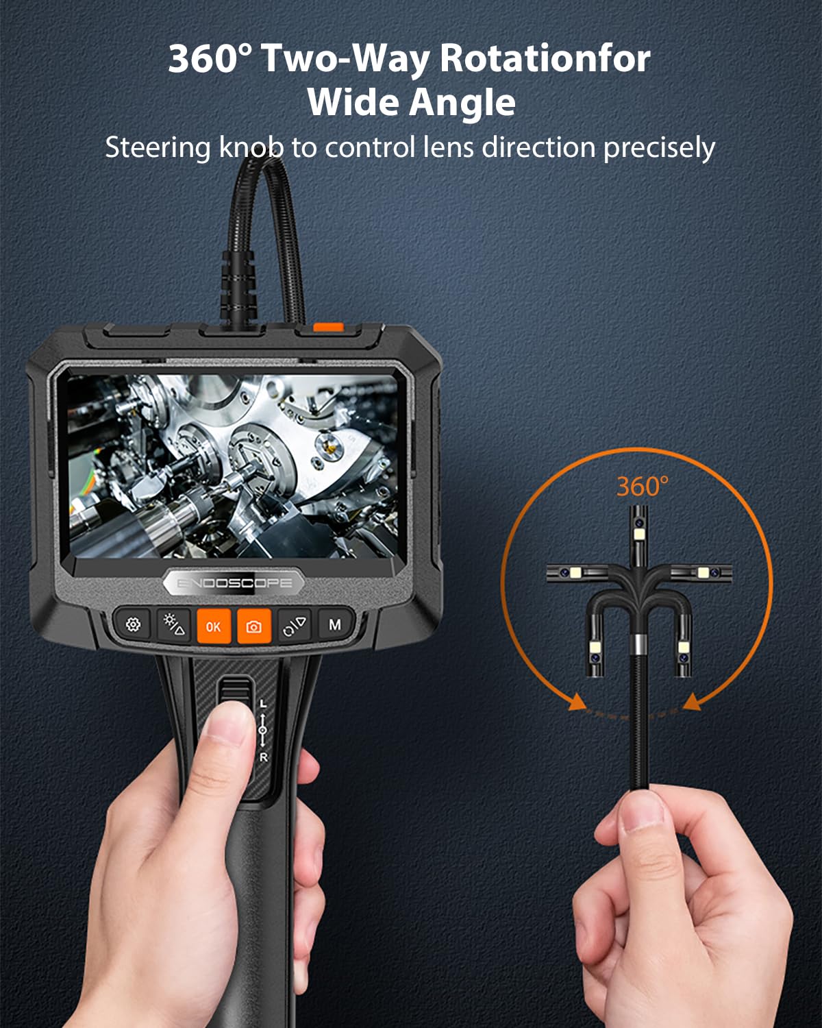 Endoscopio Industrial de Doble Lente - 1080P HD Cámara de Inspección, 5" IPS Pantalla Endoscópica con 8+1 LED, Professional Camara Inspeccion Tuberias IP67 Impermeable de 8 mm, Tarjeta de 32 GB (1,5M)