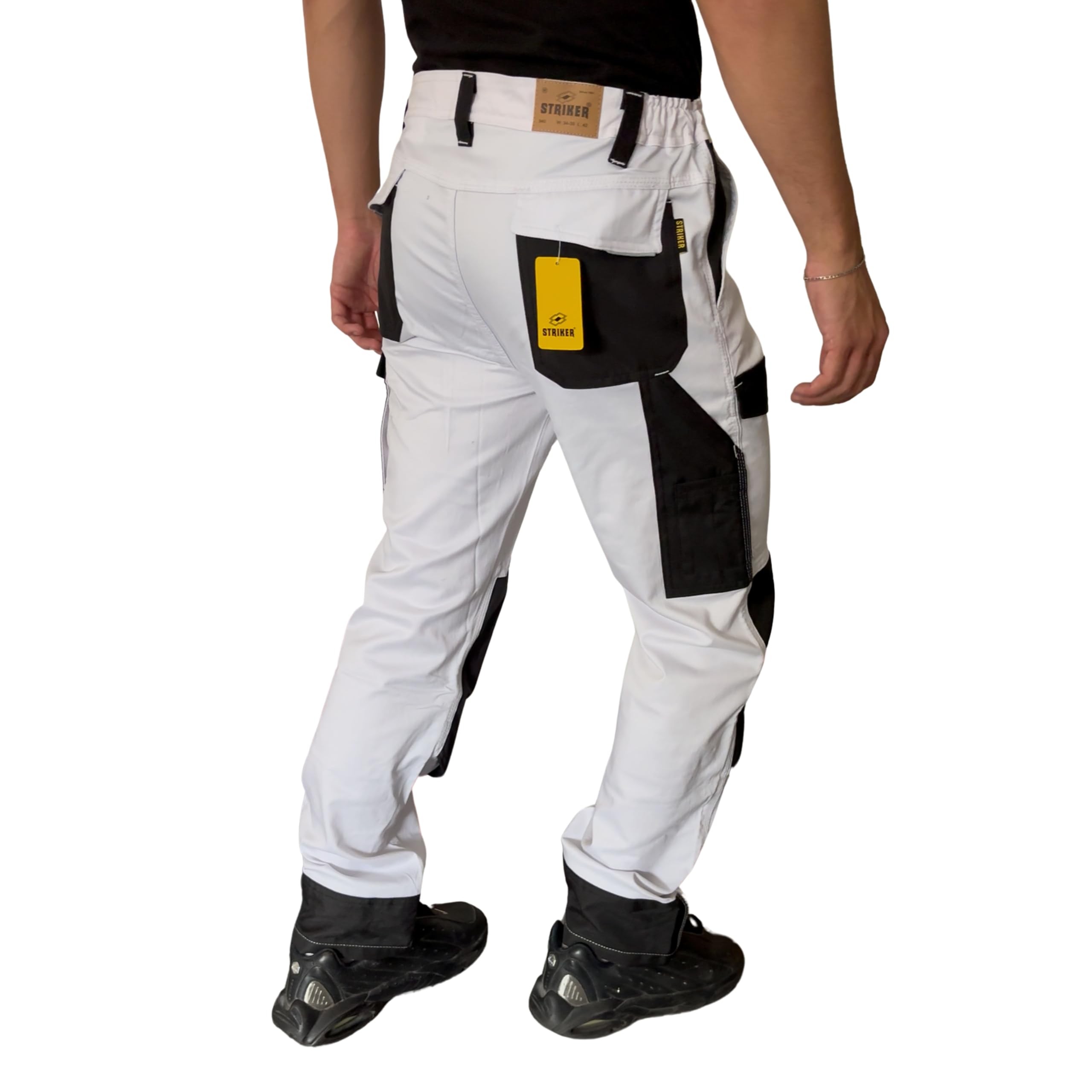 STRIKER - Pantalon de Travail Multi-Poches Blanc Homme | Gamme Expert | Stretch/Élastique & Renforcé | Tailles S à 2XL | ST-2553
