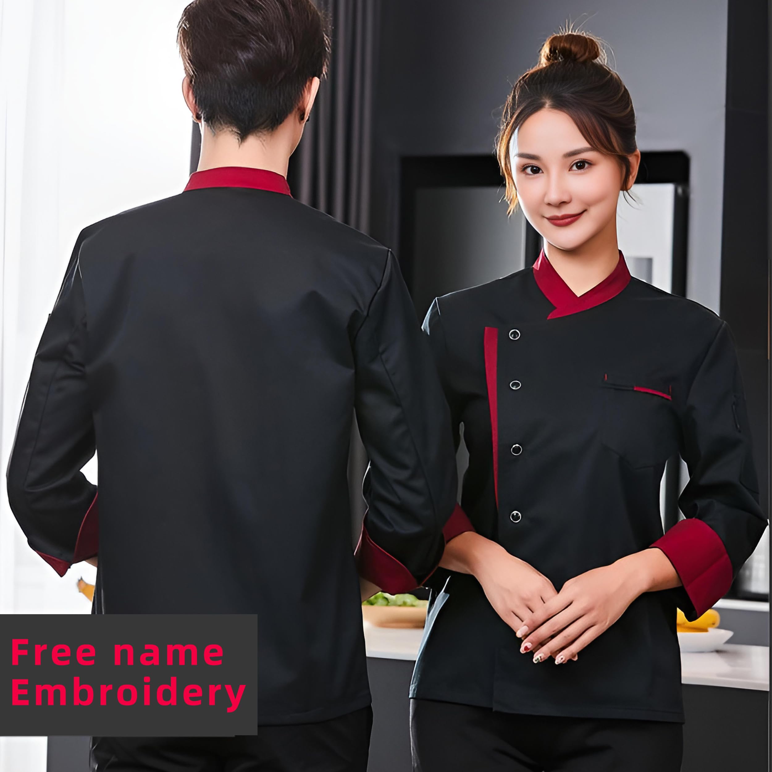 Chaqueta de chef unisex personalizada de manga larga con botones, uniforme de trabajo para servicio de alimentos, kit para hombres y mujeres