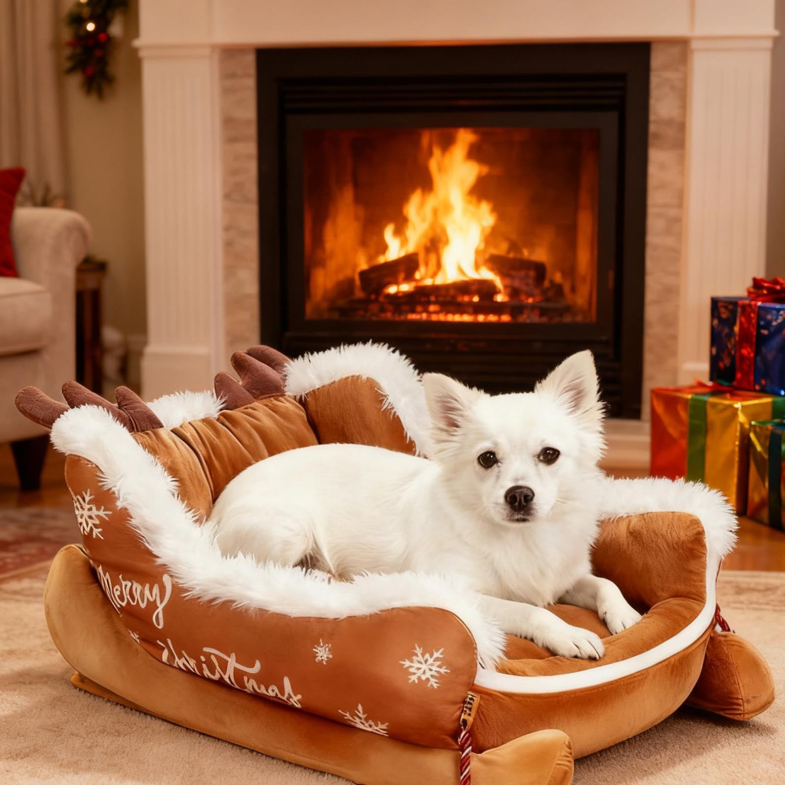 Cuccia per Cani Slitta di Natale Divano Caldo per Cuccioli Natale | Tana Calda Per Cani Piccoli Per Proprietari di Animali Freddo Casa Soggiorno Camera da Sonno Notturno Diurno