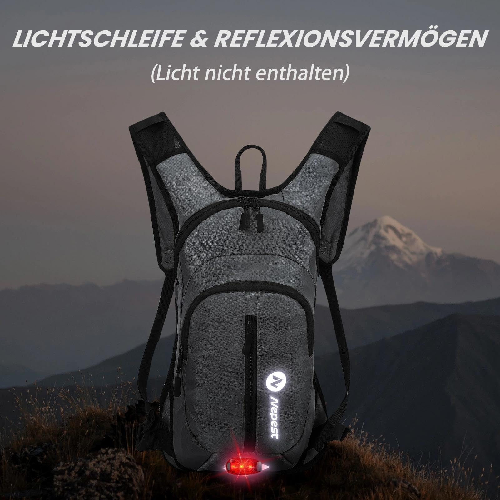 Nepest Sac à dos d'hydratation avec poche à eau de 2 L, sac à dos léger pour randonnée, course à pied, vélo