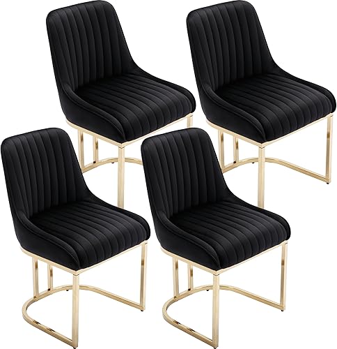 Miniatura 8 de Juego de 4 sillas de comedor modernas blancas tapizadas, sillas de cocina de terciopelo con patas doradasrespaldo sin brazos para cocina, comedor,