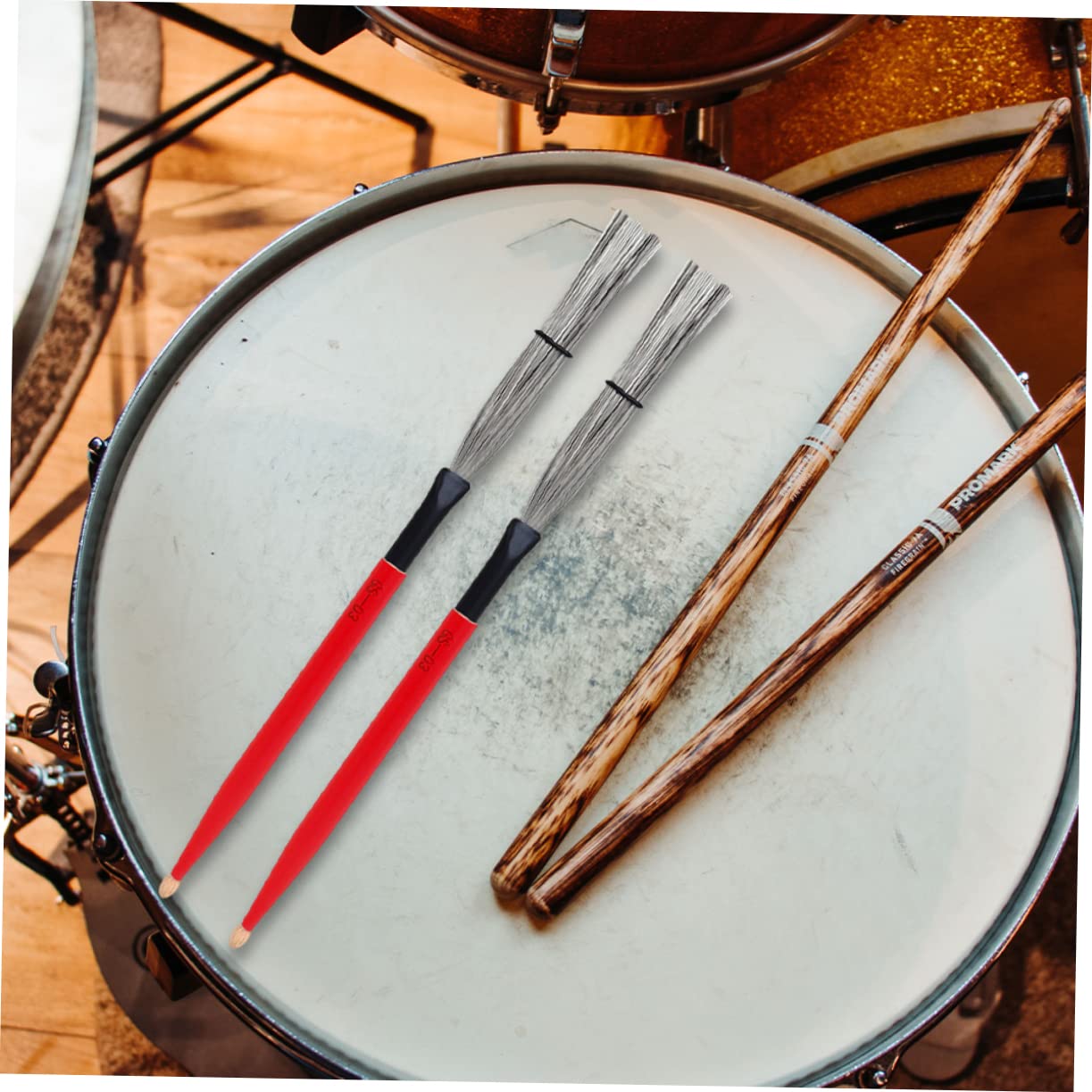 TOYANDONA 2paia Bacchette Per Batteria Legno Di Acero Con Manico Duro e Spazzole Filo Accessori Per Percussioni Jazz