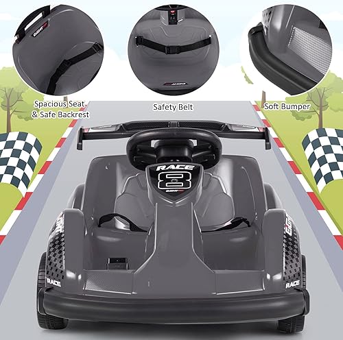 Miniatura 6 de Costzon Carrito de viaje para niños con control remoto cinturón de seguridad música puerto USB adelanteatrás auto eléctrico de 6 V alimentado por