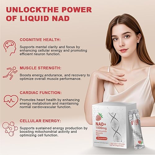 Miniatura 10 de Suplemento NAD de 1000 mg orgánico puro  NAD Liquid Nicotinamida Riboside Resveratrol Suplementos con PQQ, alternativa NMN para mujeres y hombres,