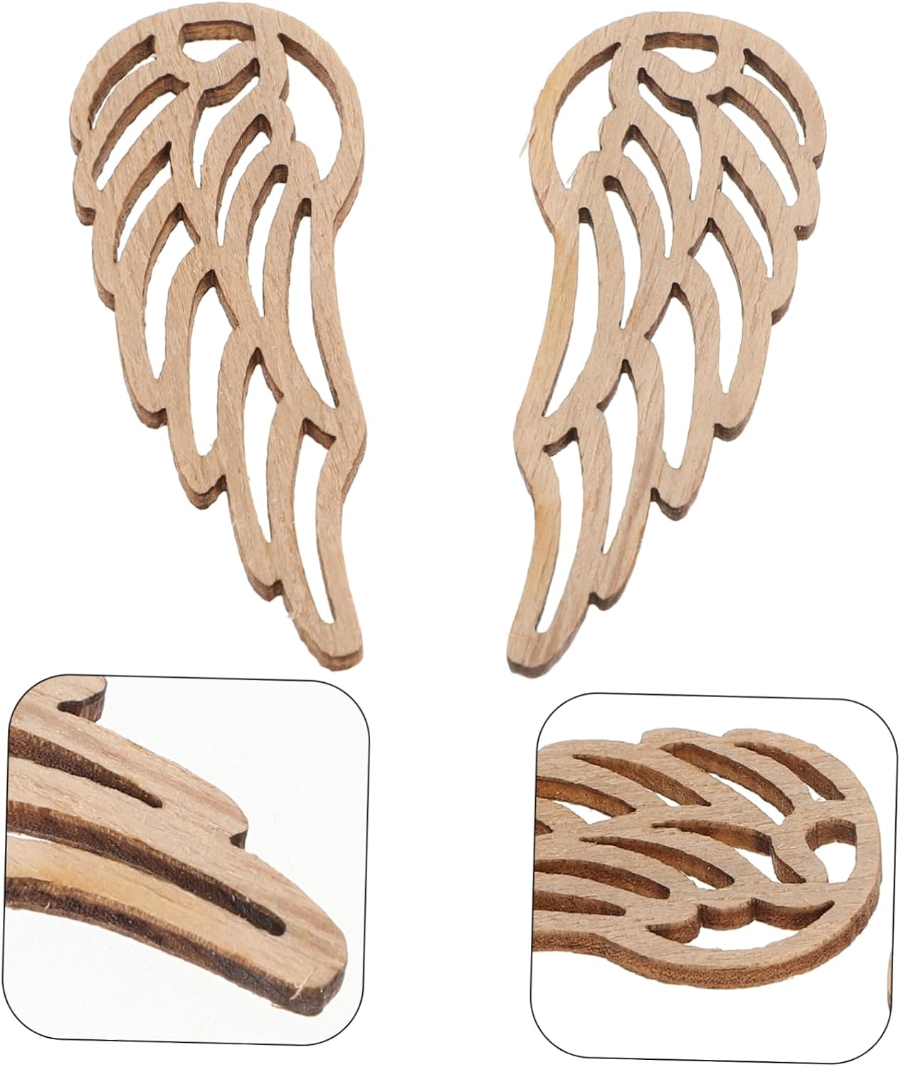 Unfinished Angel Wings Wood Slices 50Pcs Natural Rustic Log Color Craft Embellishments for DIY Christmas Tree Ornaments Home Decor Woodworking Art Supplies