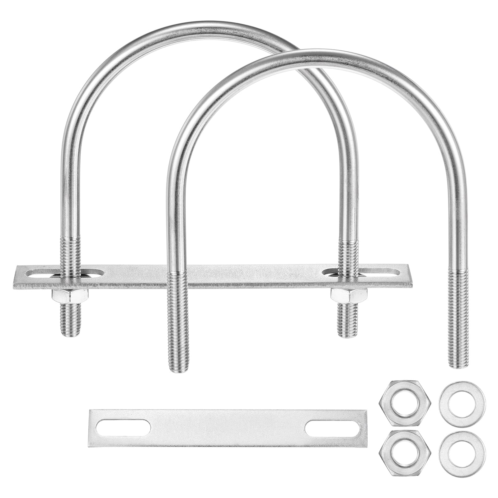 METALLIXITY U Bolts 2 Sets (3/8"(M10) x4.48"x5.82"), Round U Bolt Kits 304 Stainless Steel with Accessories