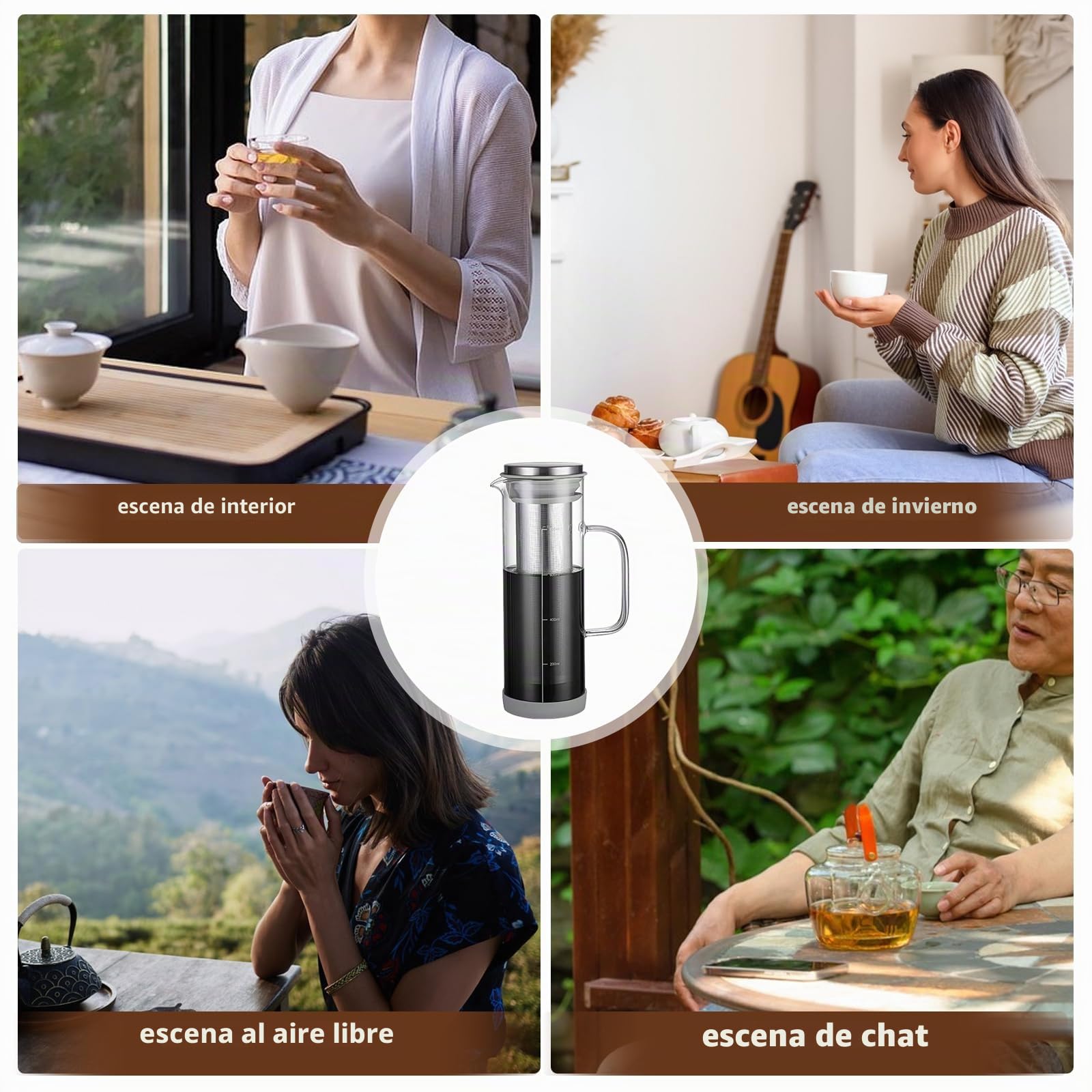 Cold Brew - Cafetera de 800 ml, cold brew coffee maker, cafetera Cold Brew, tapa con asa y filtro de acero inoxidable, apta para actividades al aire libre, portátil, para café helado, té helado