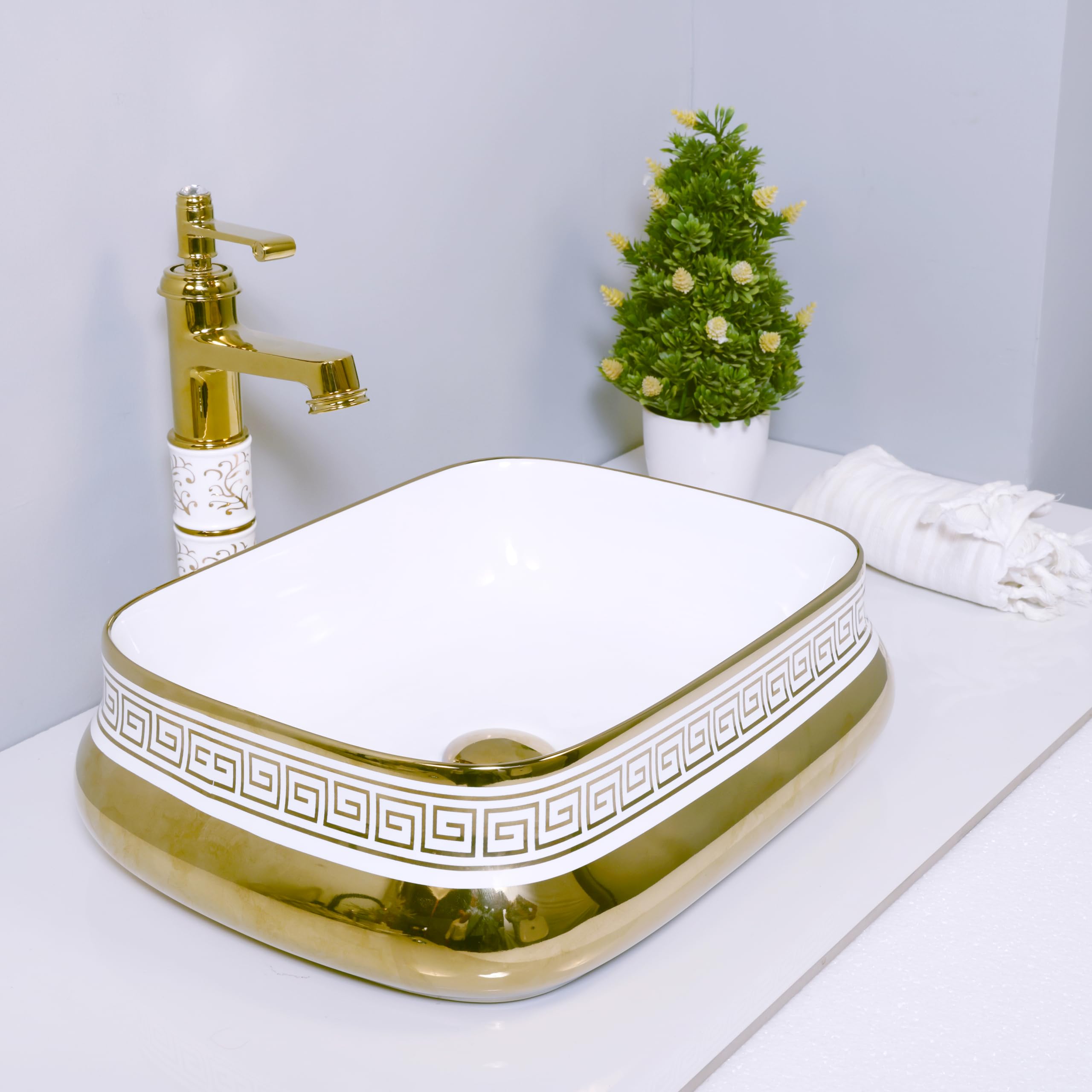 Hardstone Table Top Ceramic Wash Basin β Countertop Designer Vessel Sink - Bathroom Washbasin over counter For Hotel Home Living Room β Printed Glossy Finish (529)
