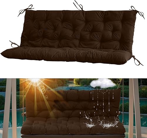 Miniatura 35 de Cojín para columpio de 2-3 plazas, cojines para exteriores con respaldo grueso de 4 pulgadas, almohadilla antidecoloración impermeable para jardín,