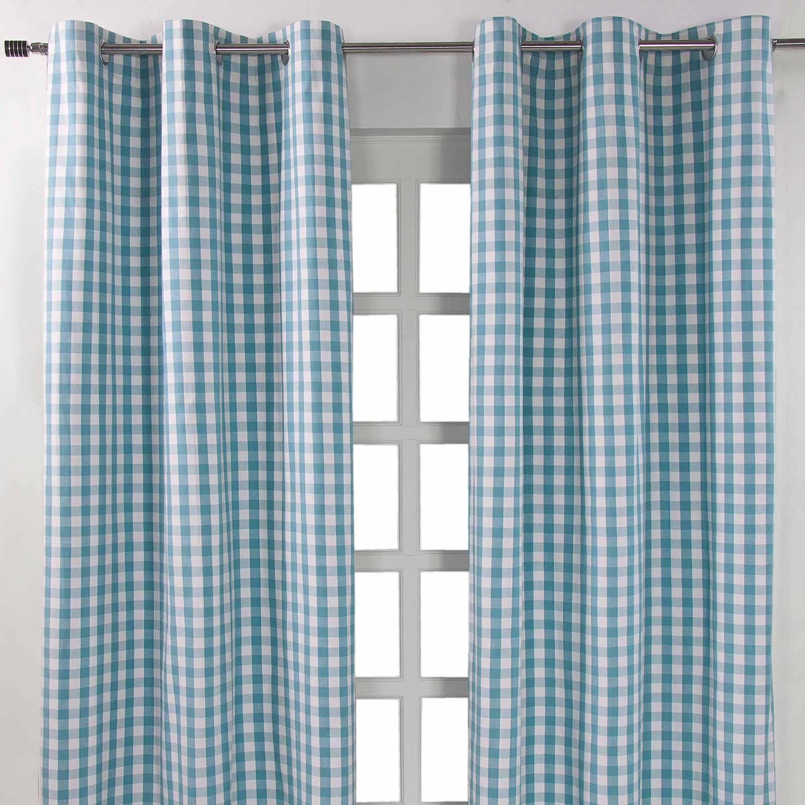 Homescapes Blue 100% Cotton Gingham Curtains - Eyelet Curtains, 117 Cm Wide X 137 Cm Drop (46” X 54”) Block Check Pattern Country Style For Kitchen, Bedroom Or Living Room